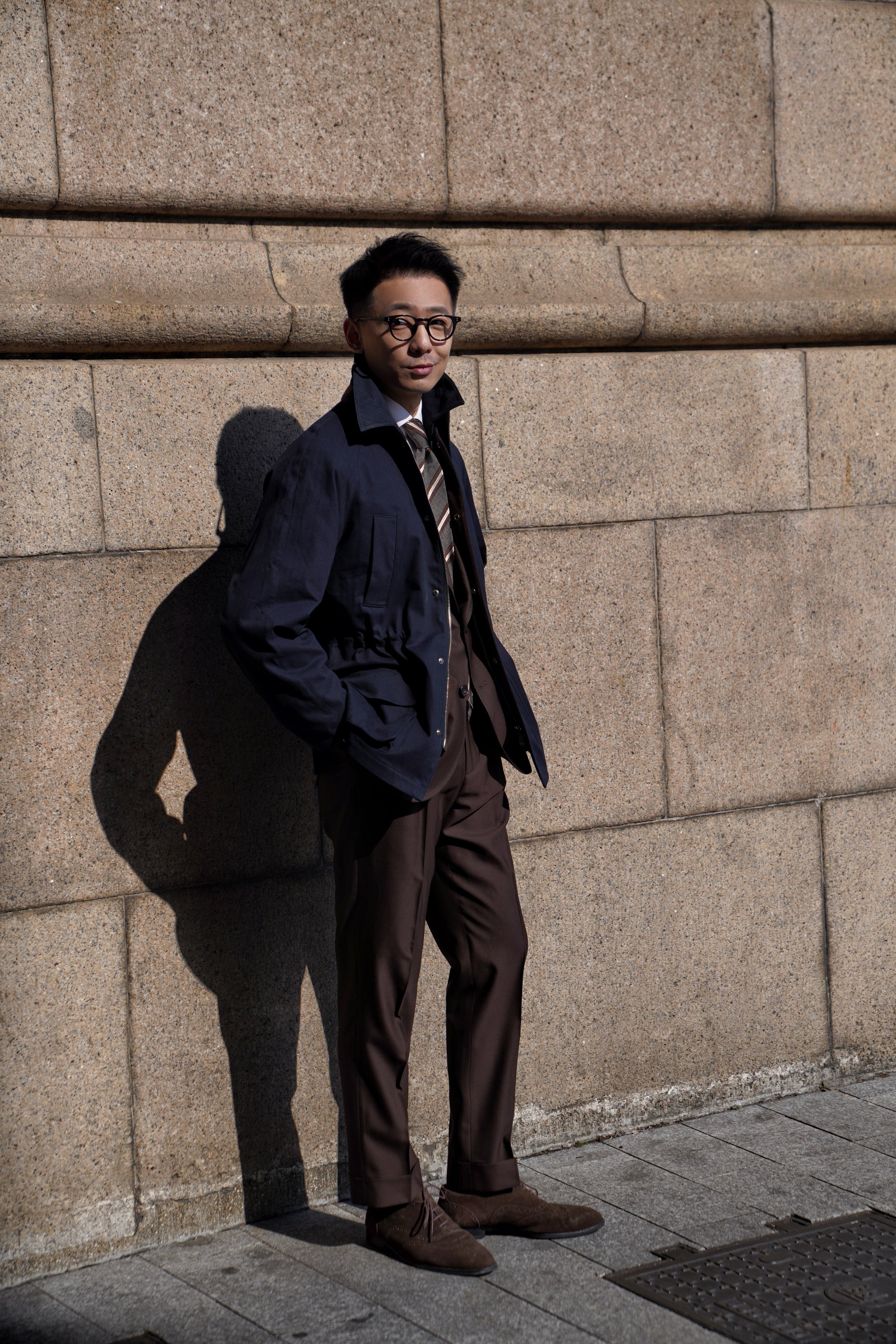 Ink Blue Herringbone Cotton Hunting Jacket