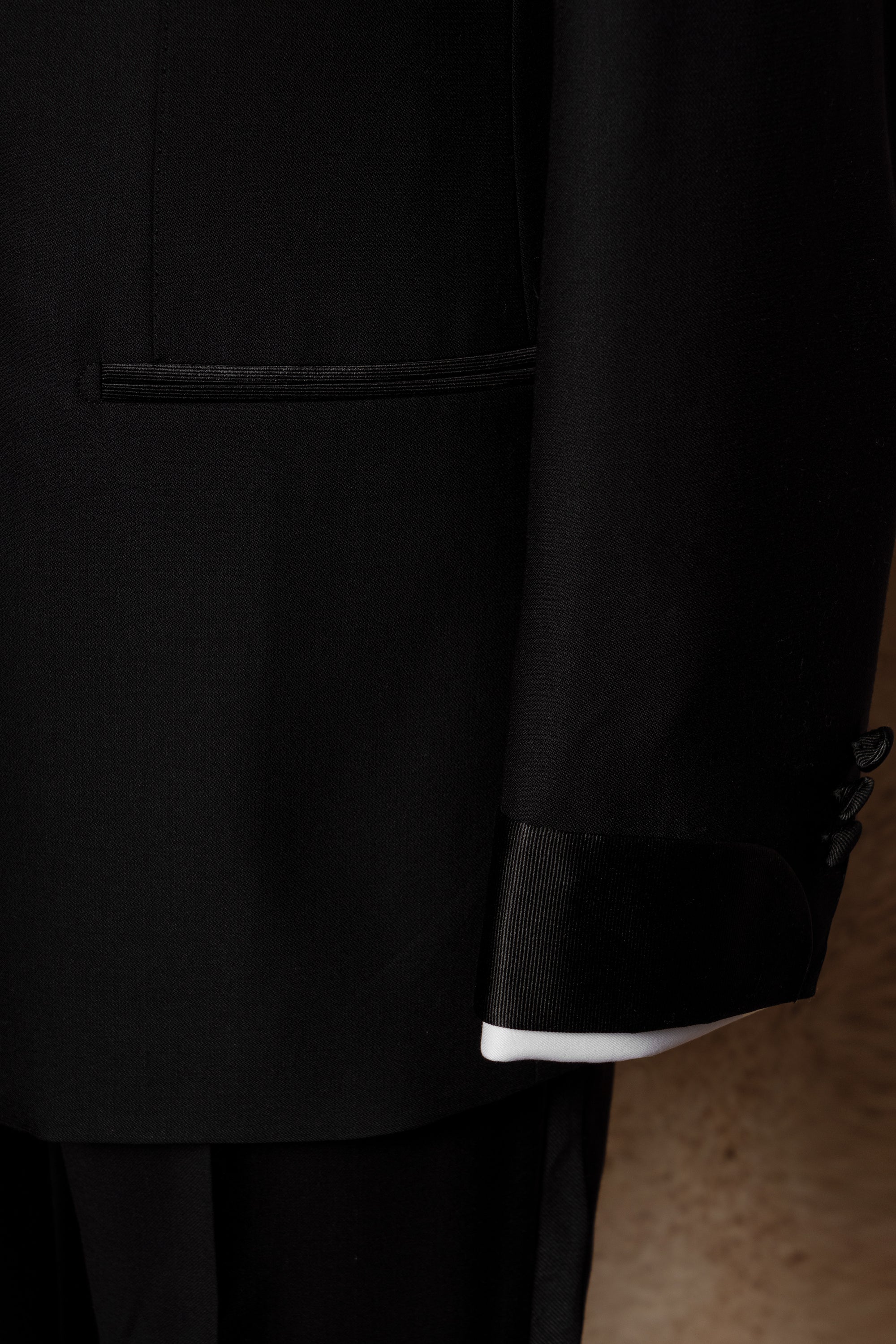 Black Wool Barathea Shawl Lapel Double Breasted Dinner Suit #219