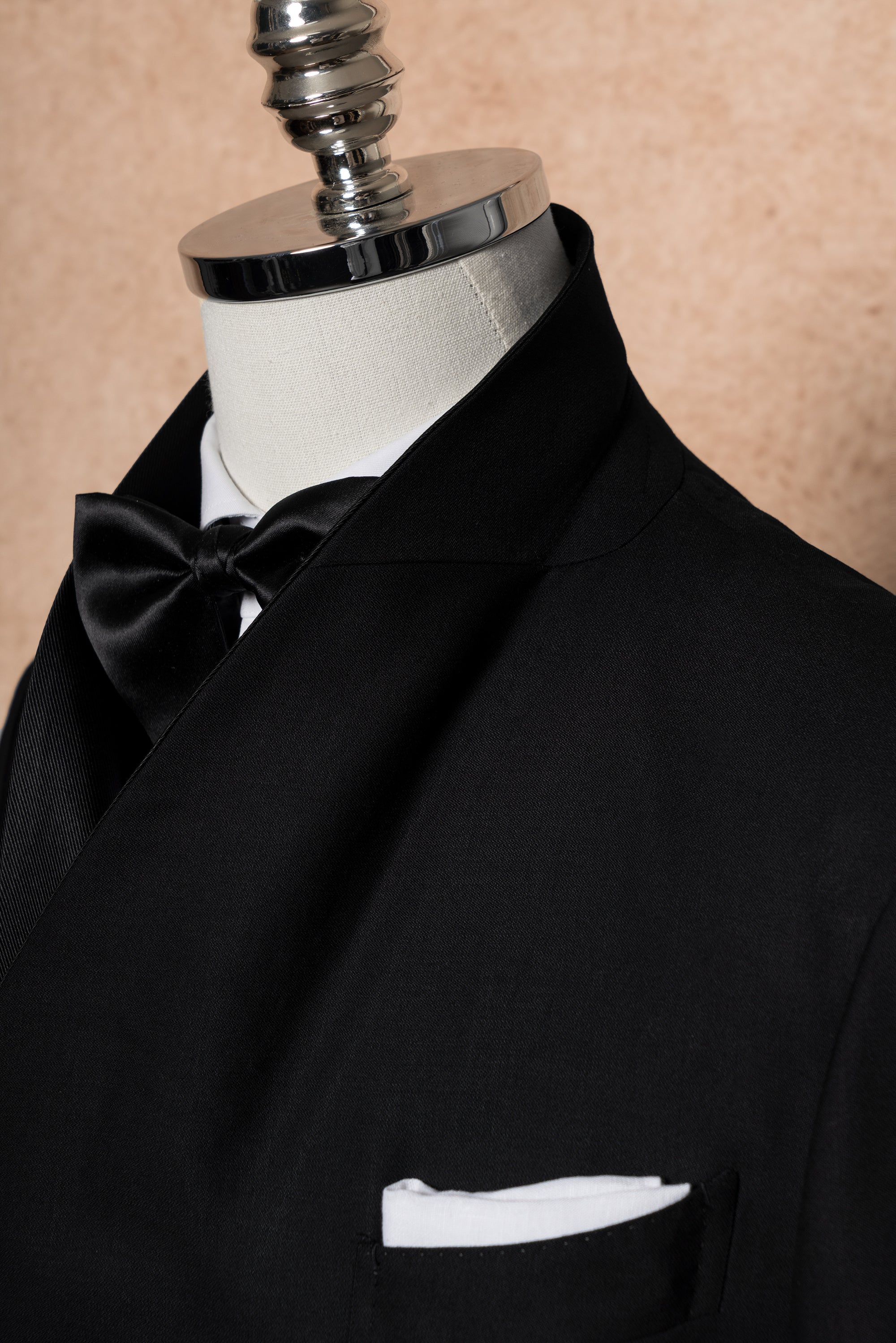 Black Wool Barathea Shawl Lapel Double Breasted Dinner Suit #219