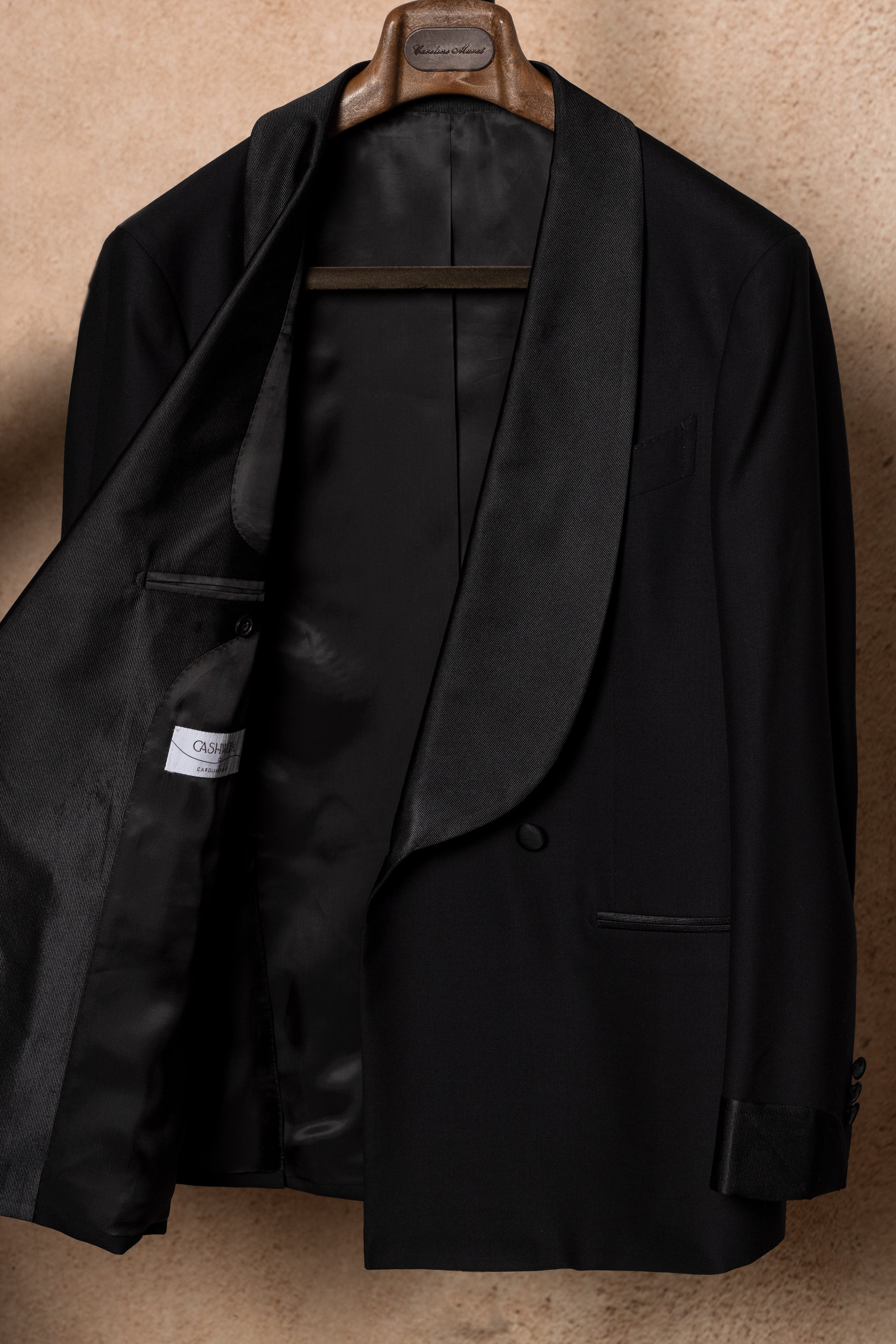 Black Wool Barathea Shawl Lapel Double Breasted Dinner Suit #219