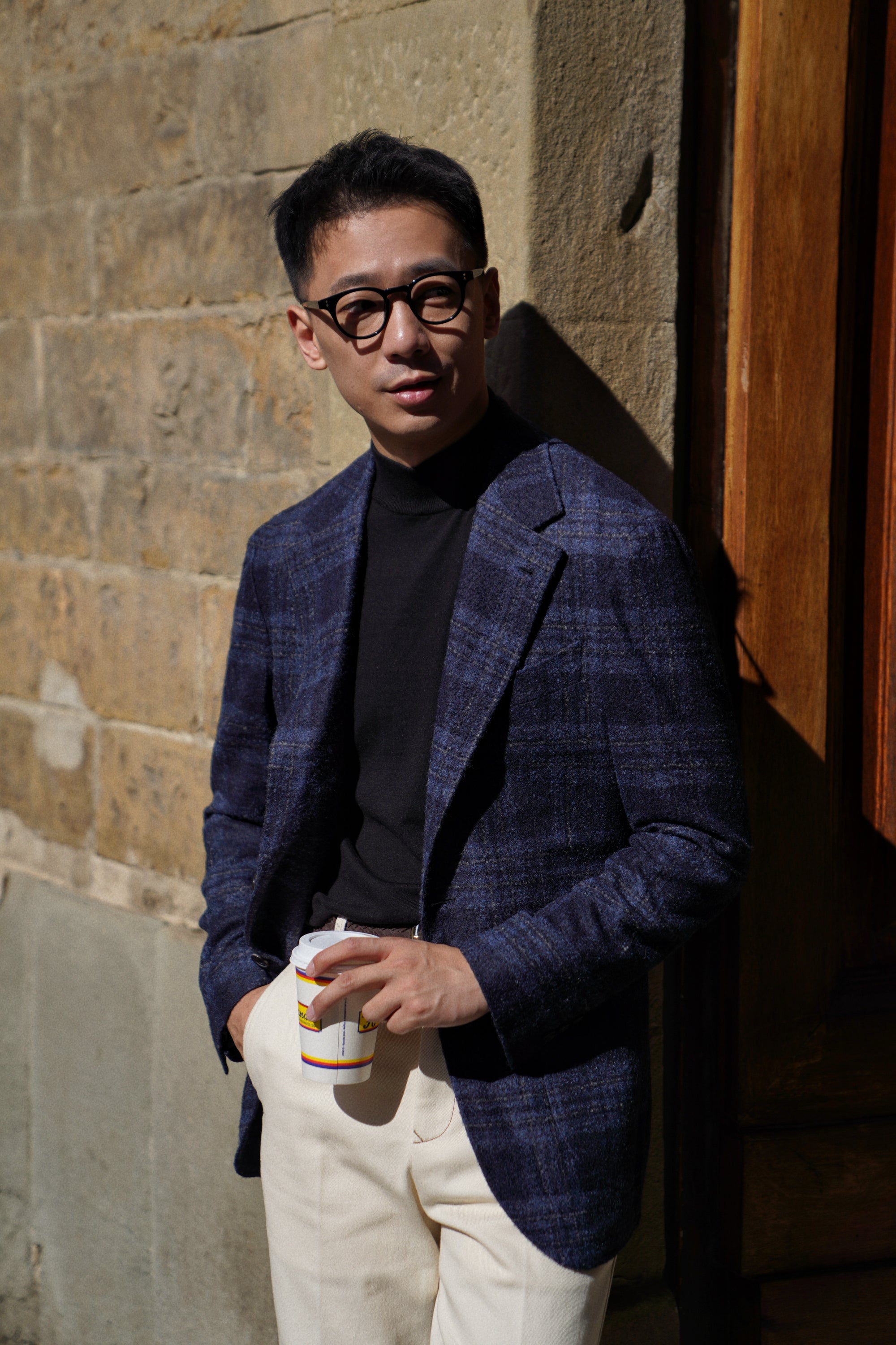 MTO Navy Plaid Camel Hair Wool Jacket