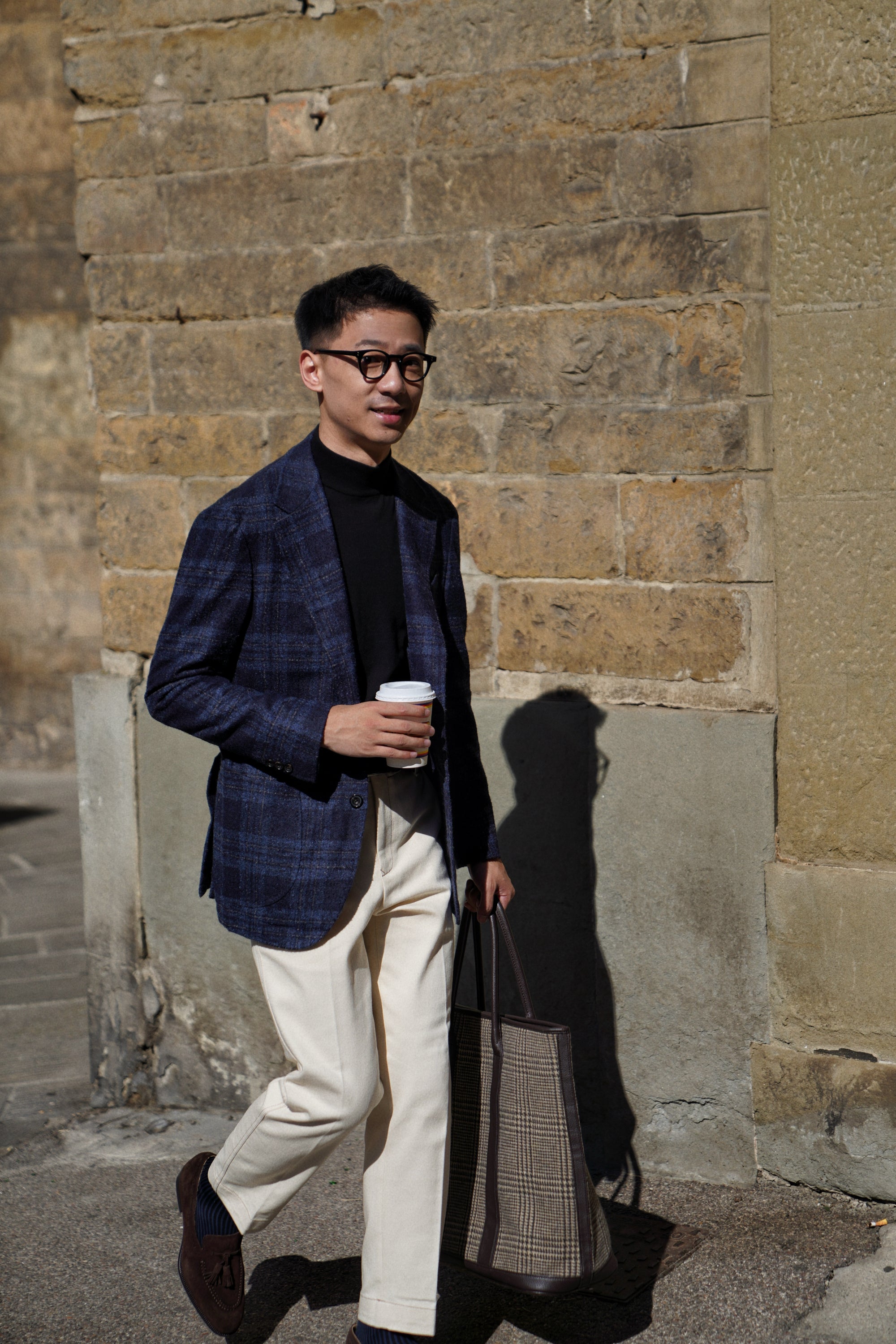 MTO Navy Plaid Camel Hair Wool Jacket