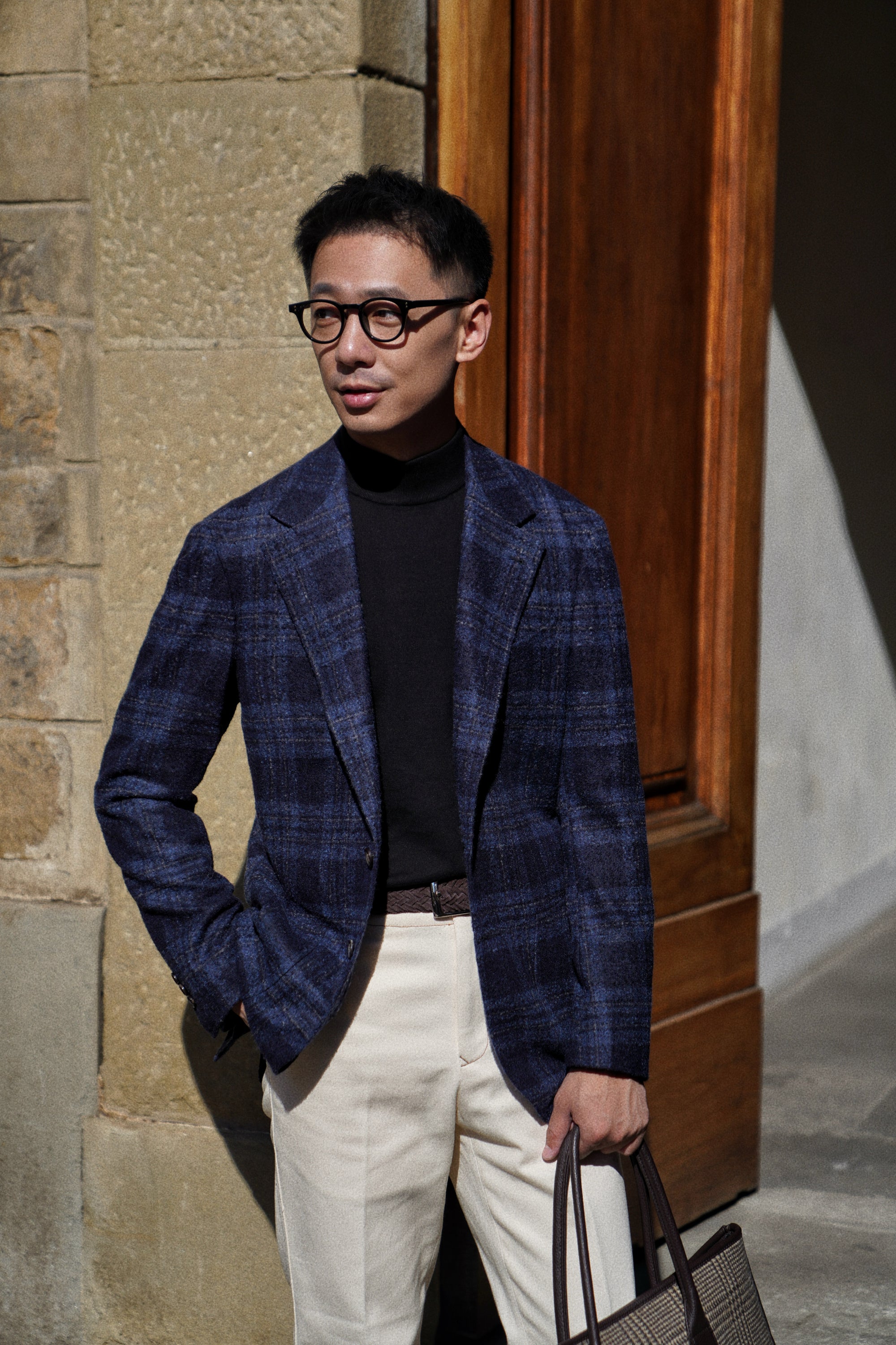 MTO Navy Plaid Camel Hair Wool Jacket