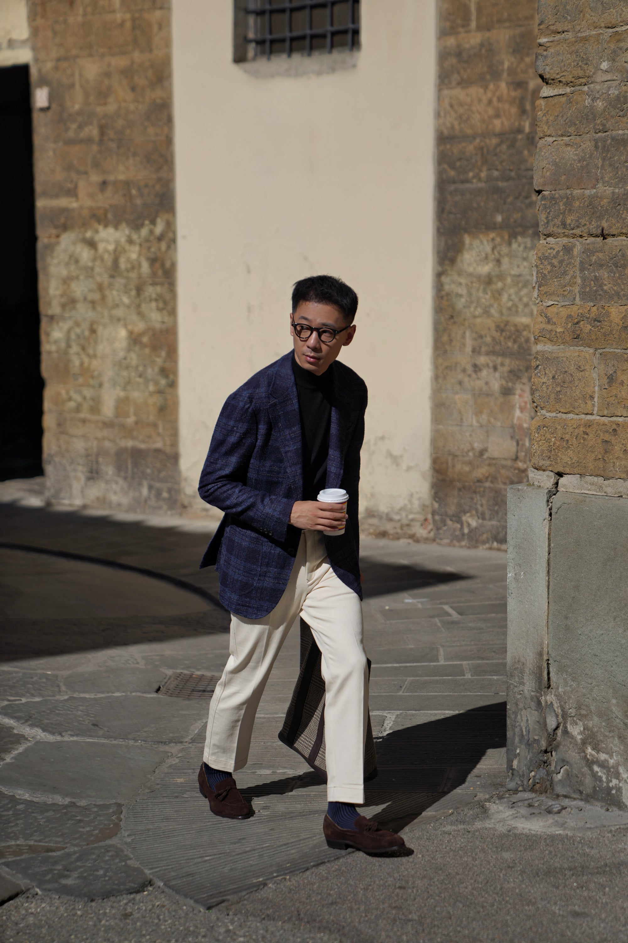 MTO Navy Plaid Camel Hair Wool Jacket