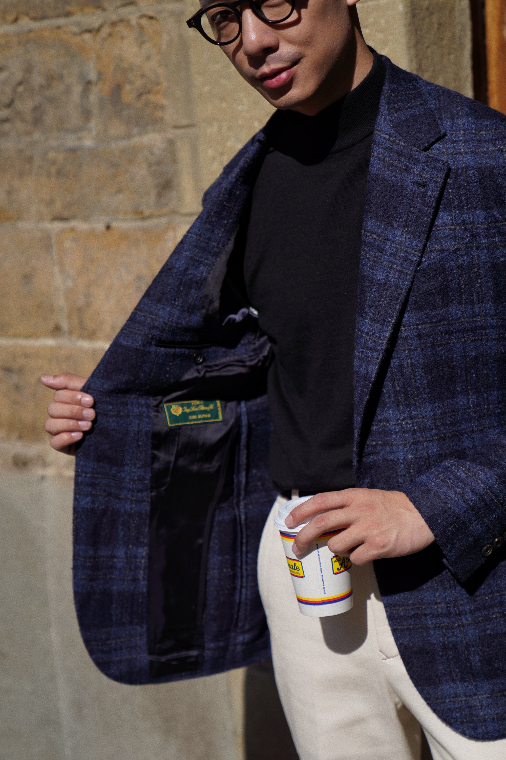 MTO Navy Plaid Camel Hair Wool Jacket
