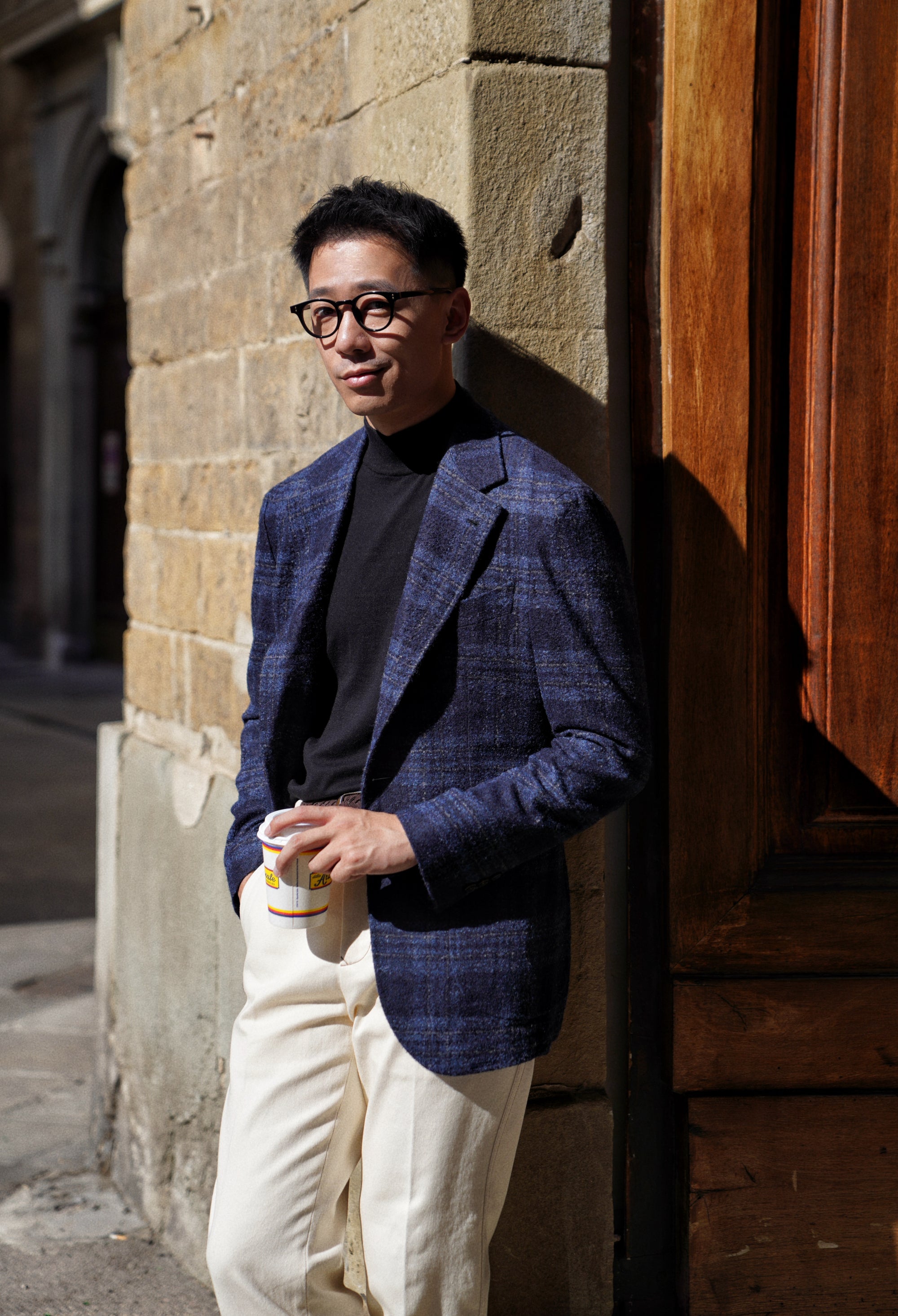 MTO Navy Plaid Camel Hair Wool Jacket