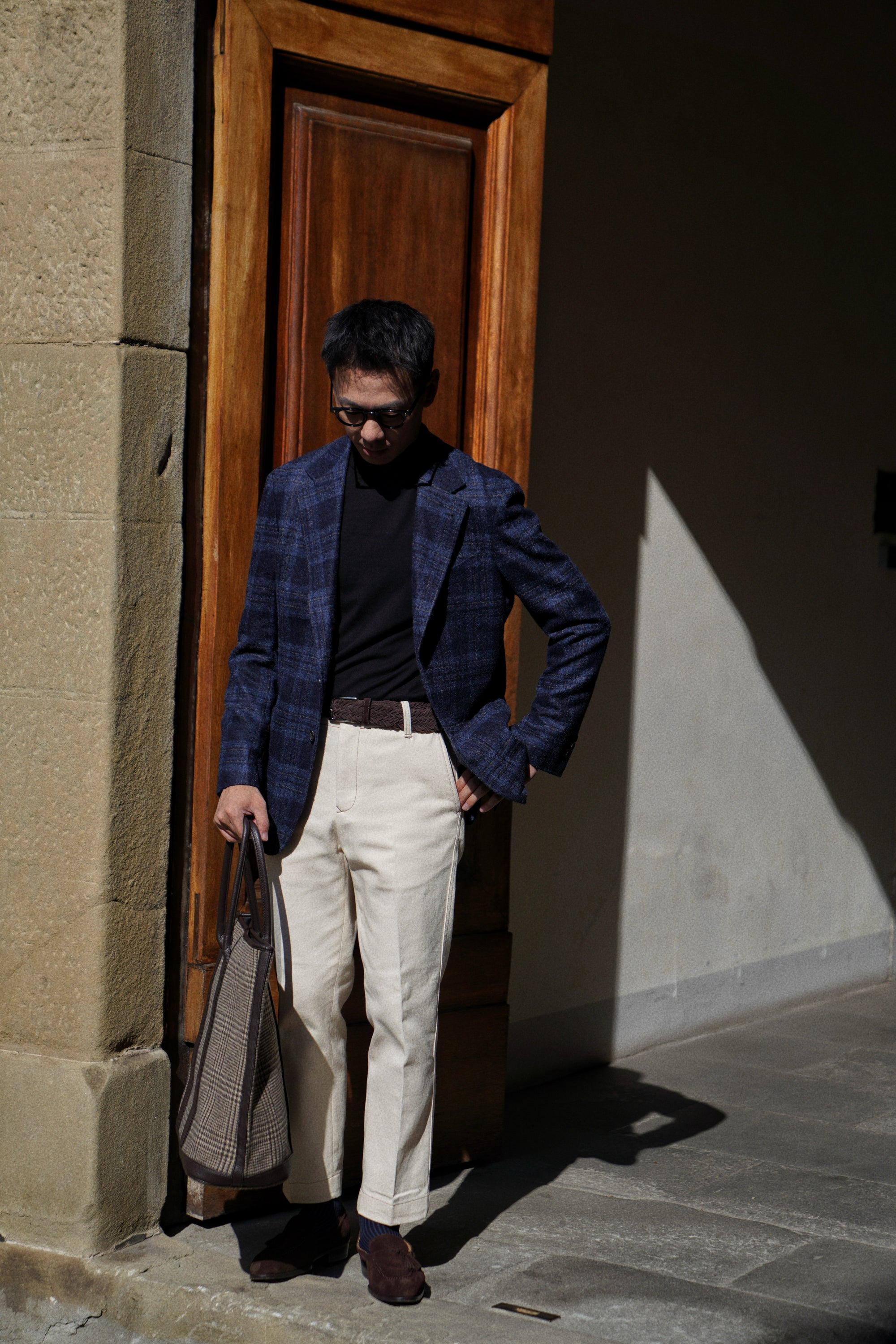 MTO Navy Plaid Camel Hair Wool Jacket