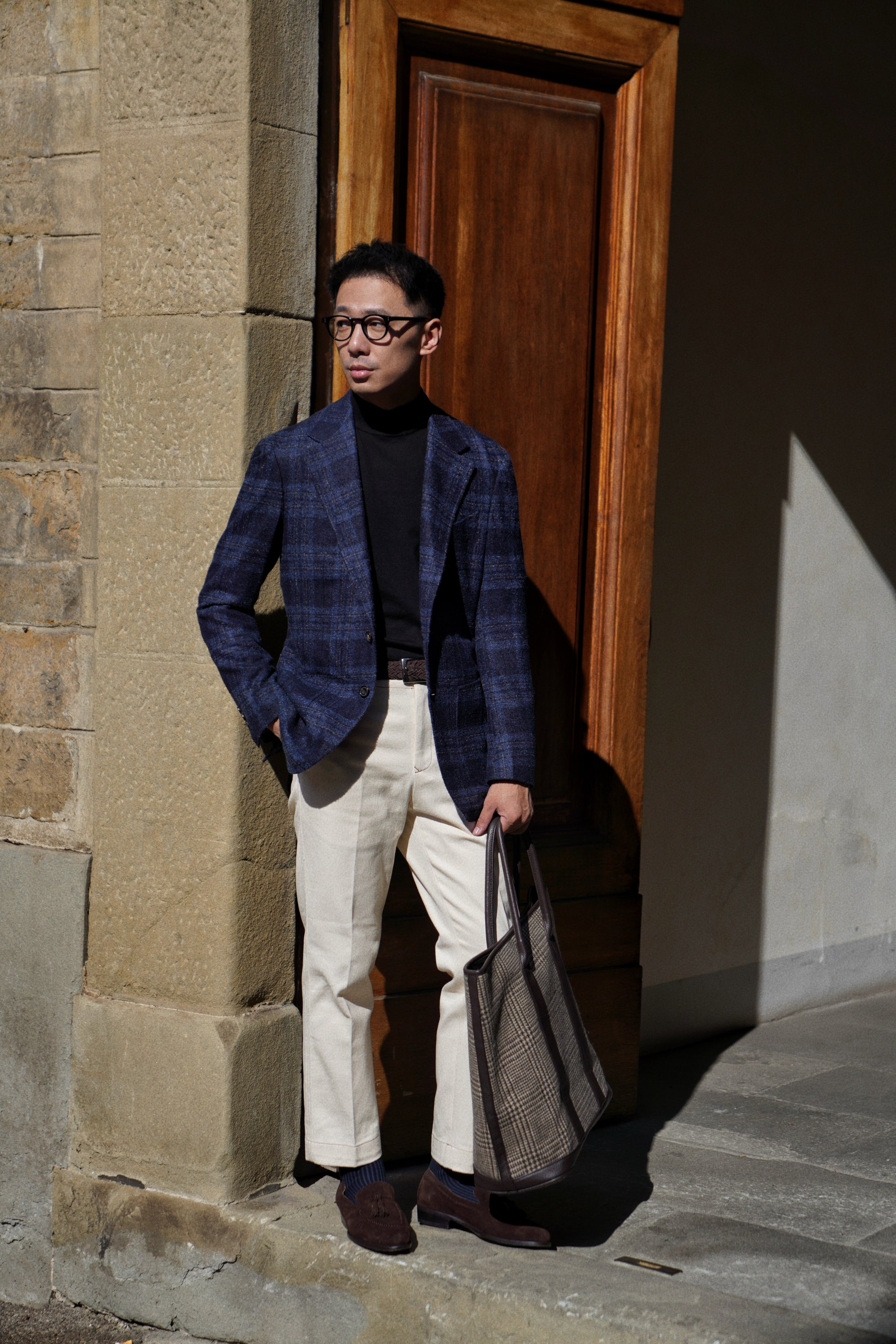 MTO Navy Plaid Camel Hair Wool Jacket