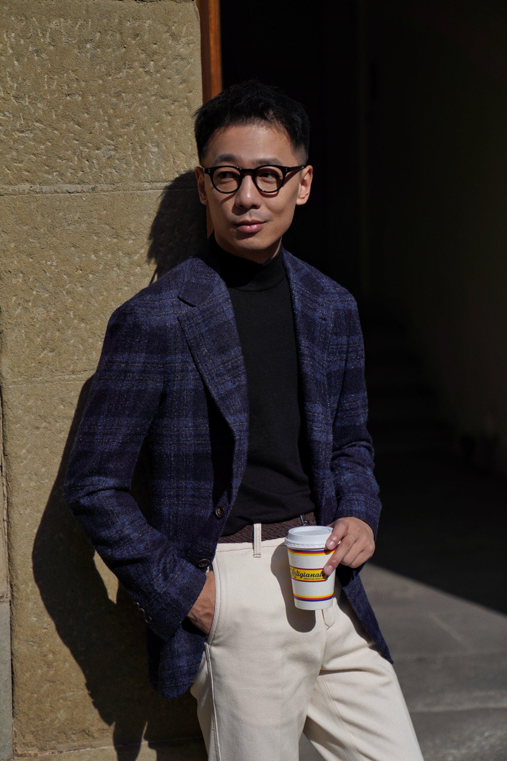 MTO Navy Plaid Camel Hair Wool Jacket