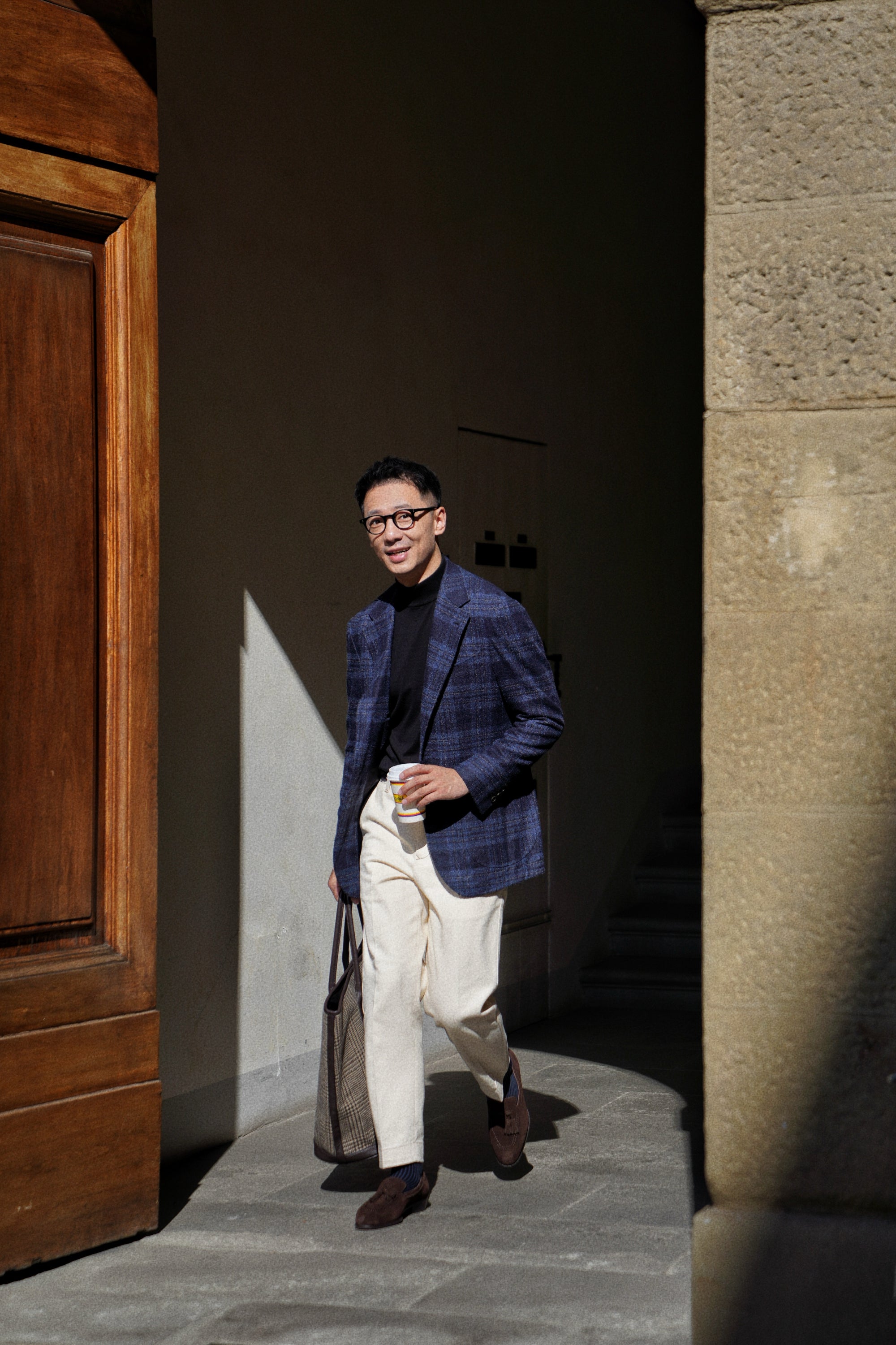 MTO Navy Plaid Camel Hair Wool Jacket