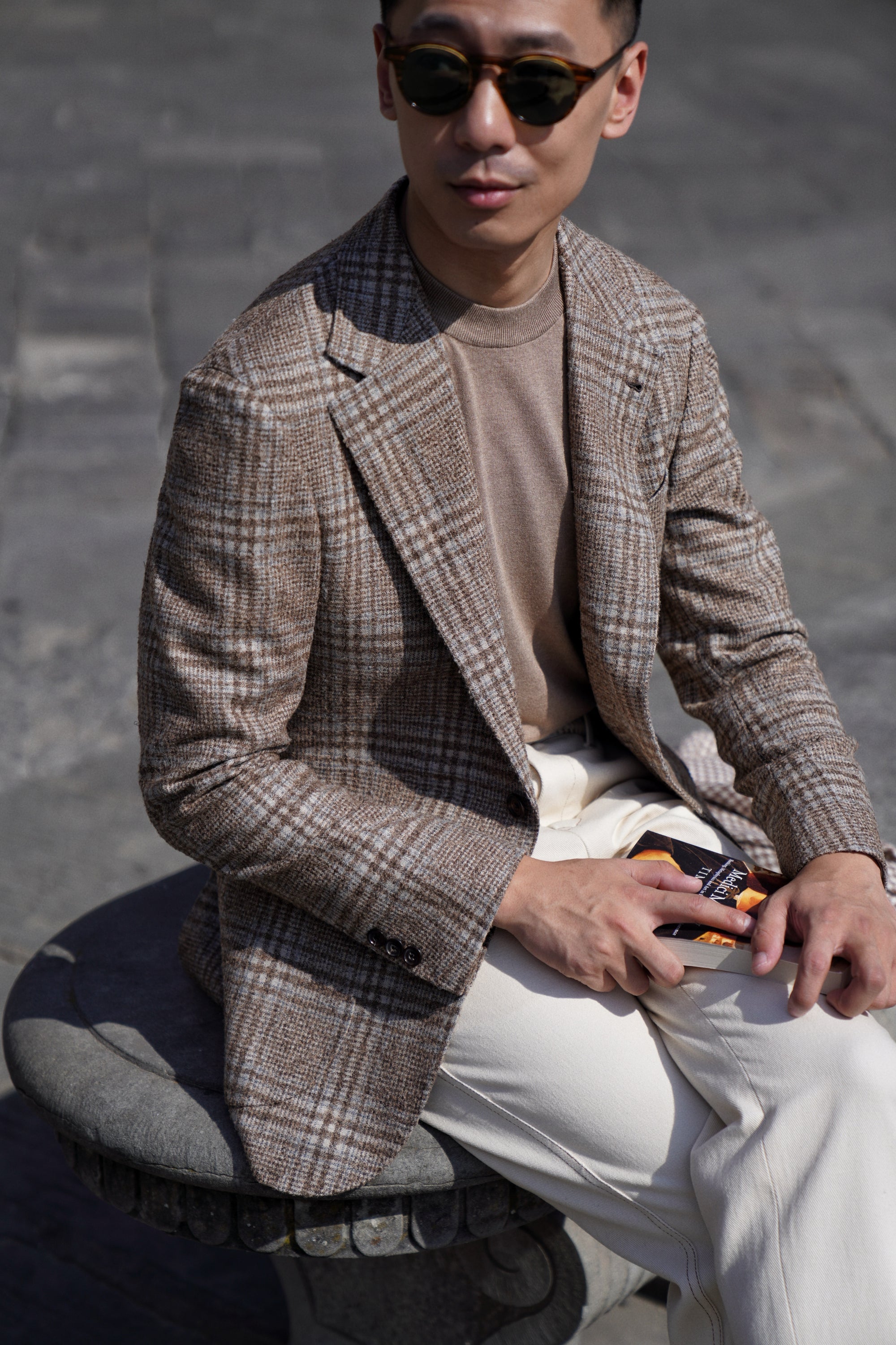 MTO Milky Brown Plaid Camel Hair Wool Jacket