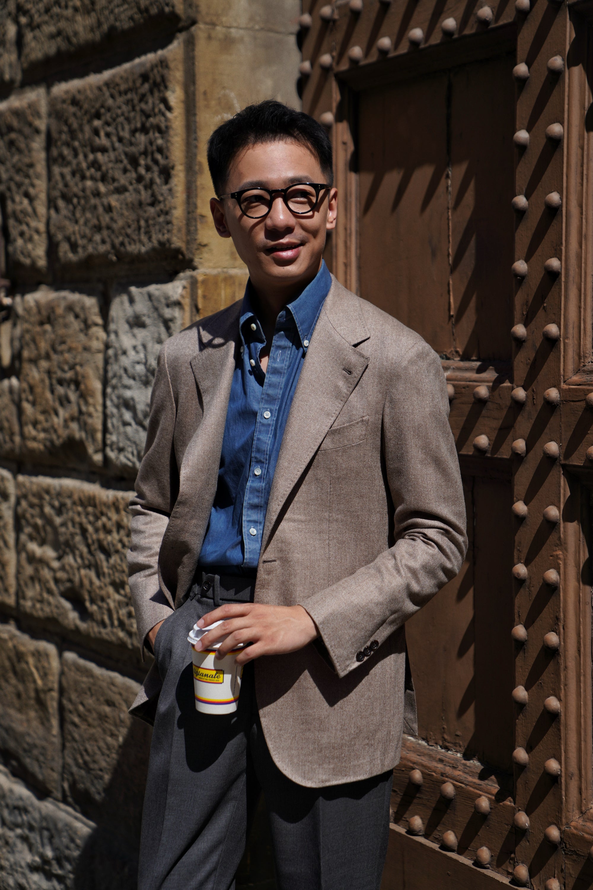 MTO Taupe Herringbone Wool Cashmere Jacket