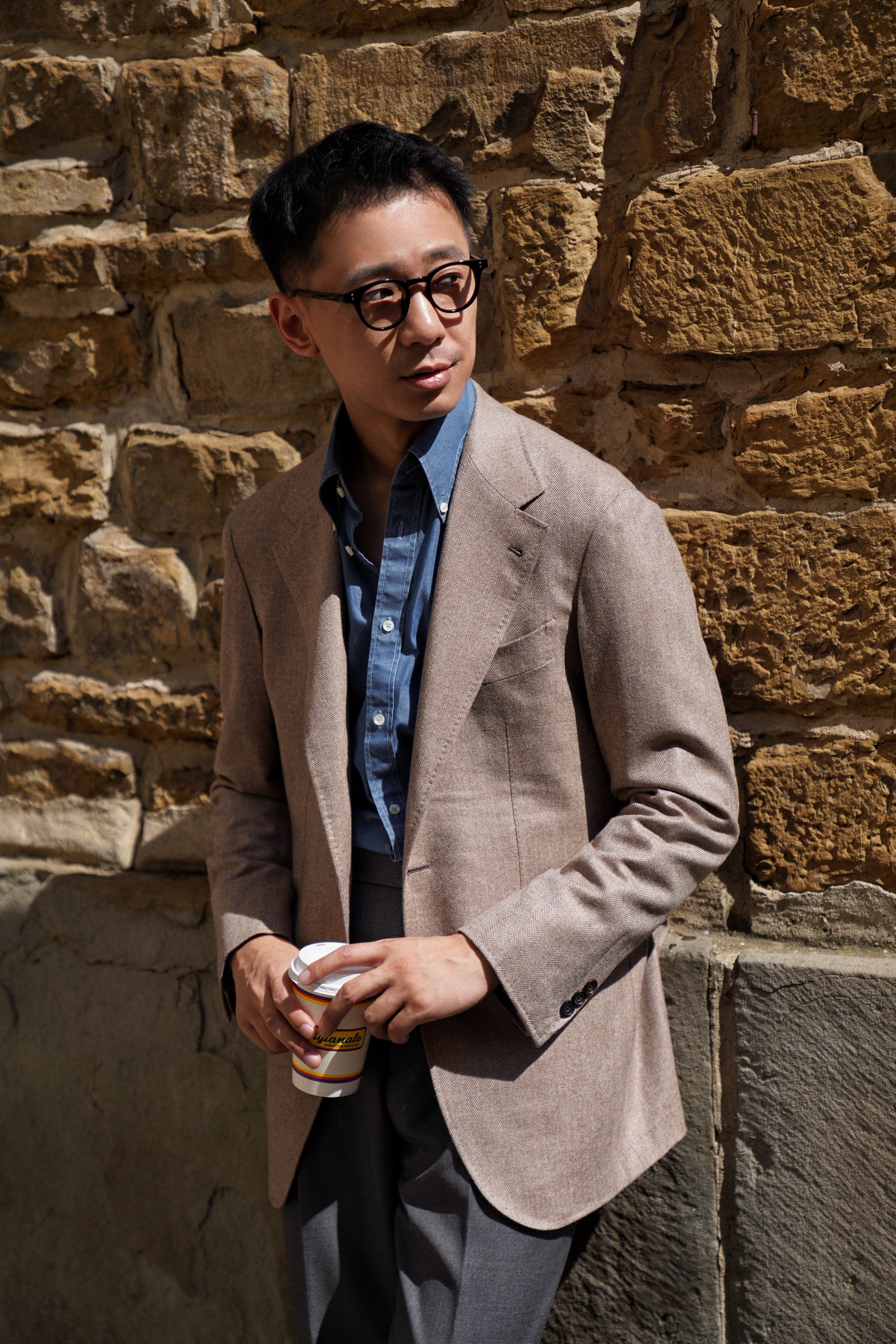 MTO Taupe Herringbone Wool Cashmere Jacket