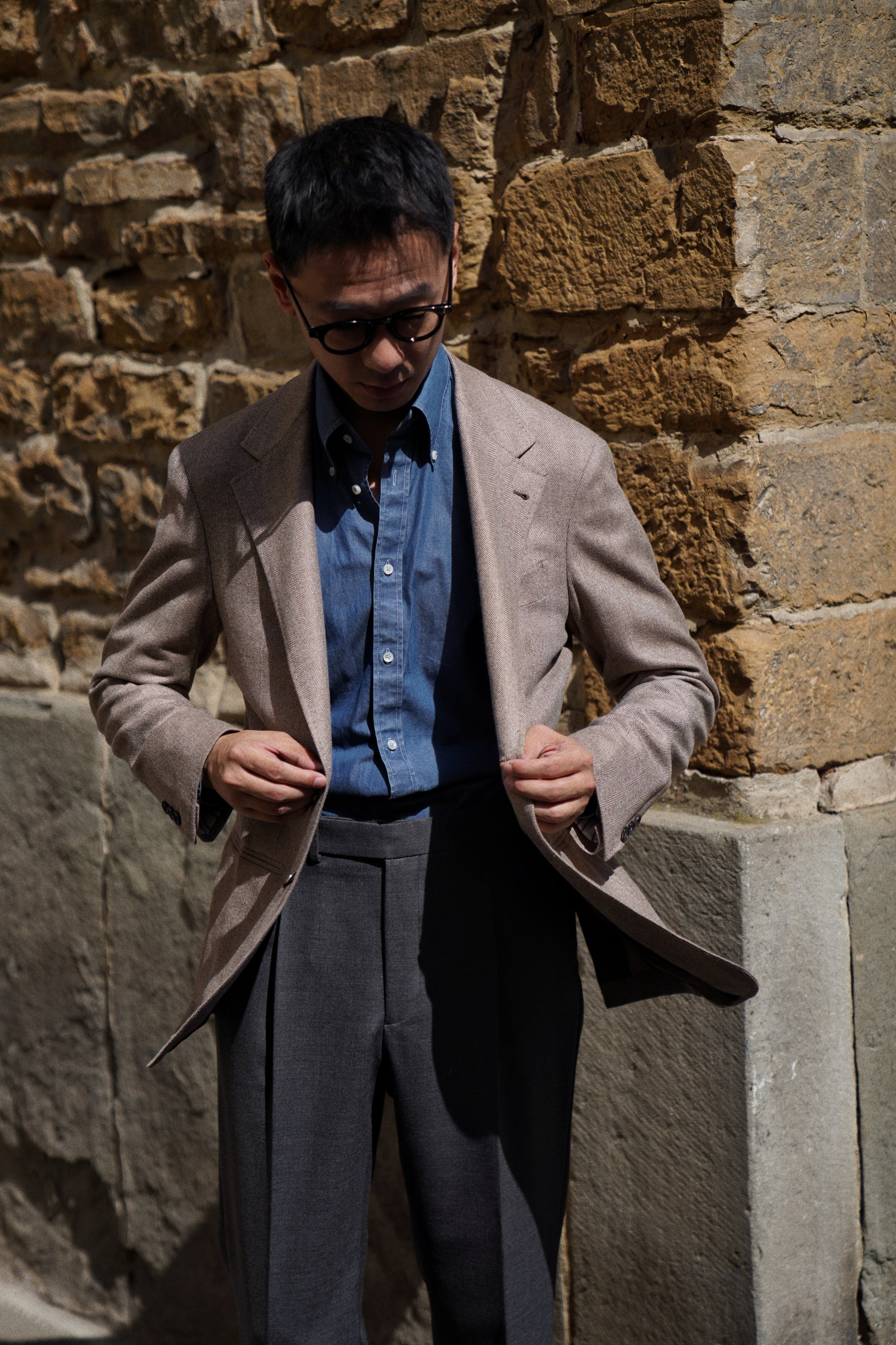 MTO Taupe Herringbone Wool Cashmere Jacket