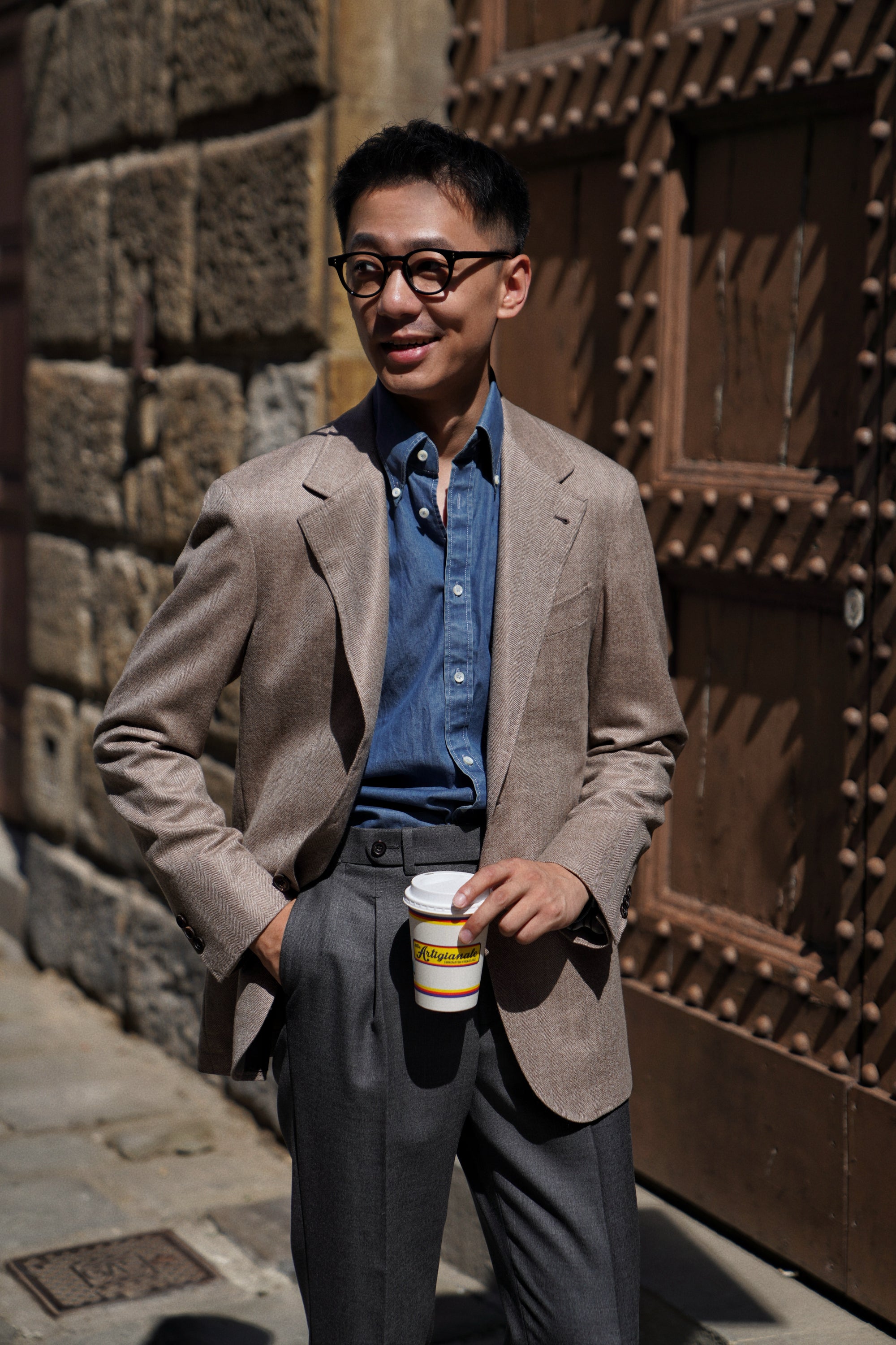 MTO Taupe Herringbone Wool Cashmere Jacket