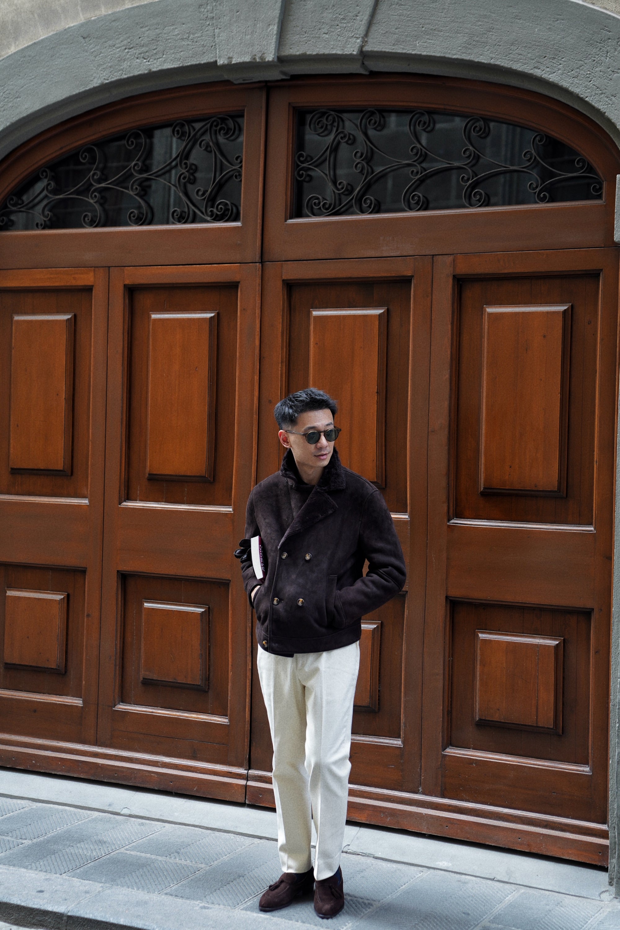 Dark Brown Lambskin Shearling Peacoat