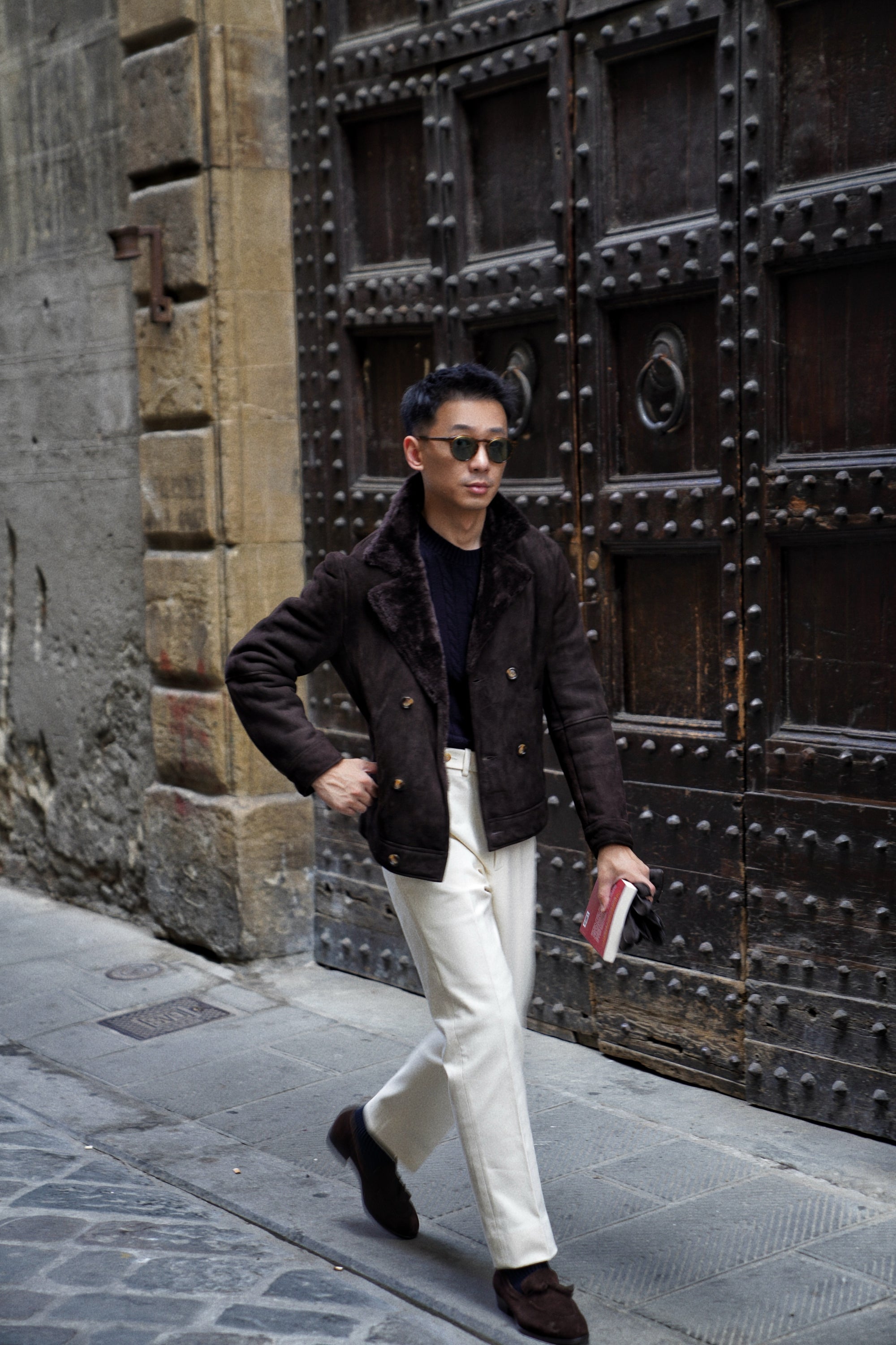 Dark Brown Lambskin Shearling Peacoat