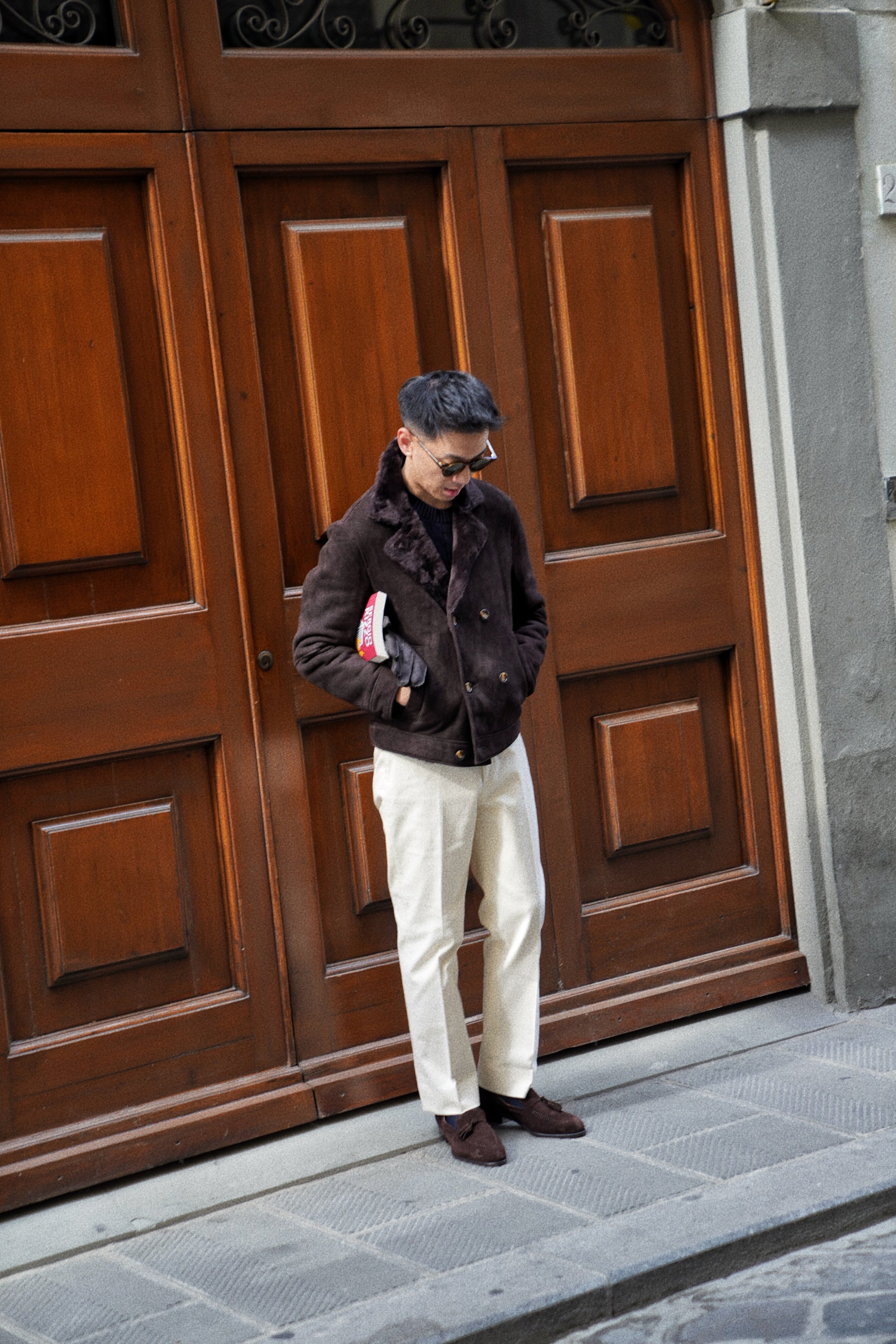 Dark Brown Lambskin Shearling Peacoat