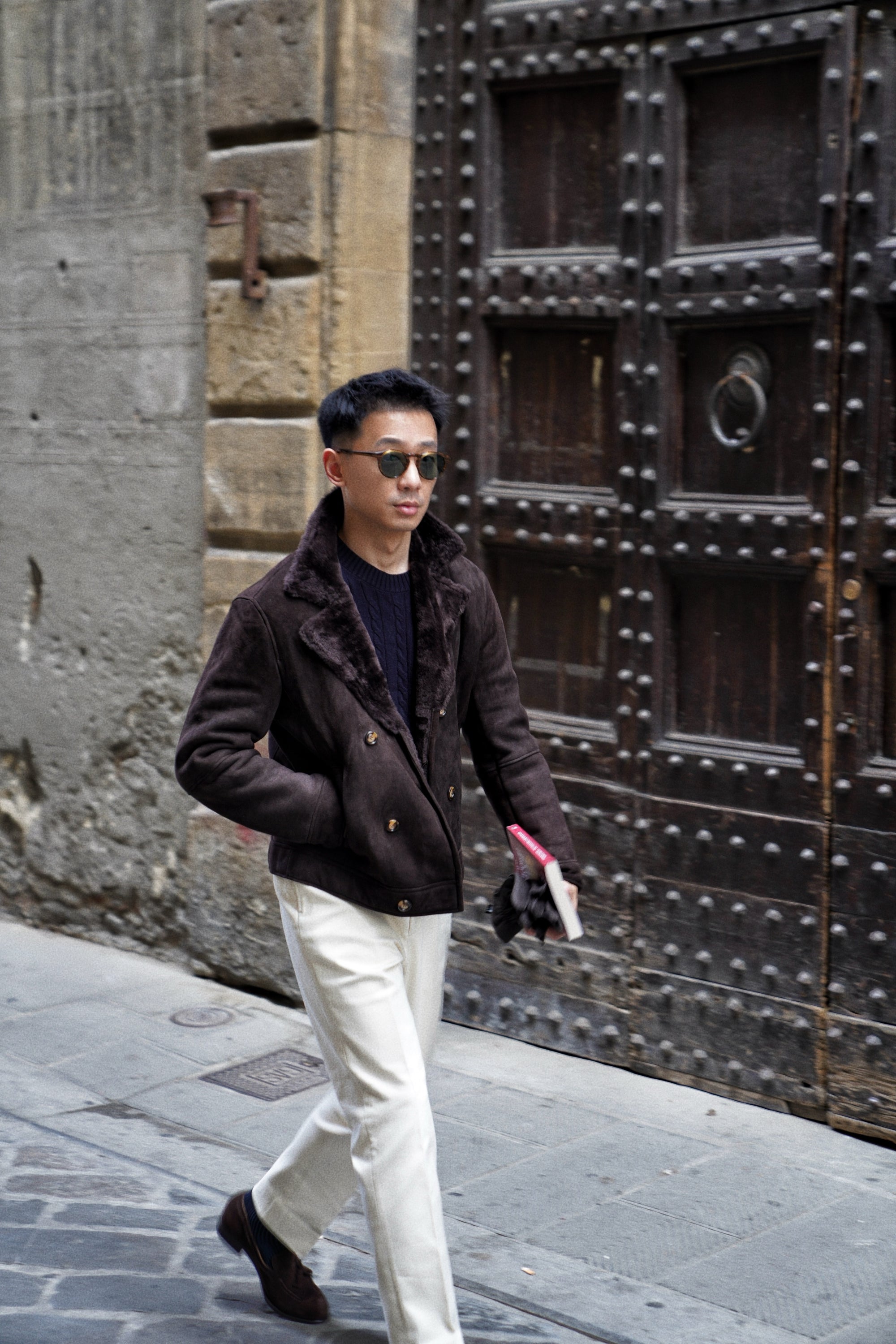 Dark Brown Lambskin Shearling Peacoat