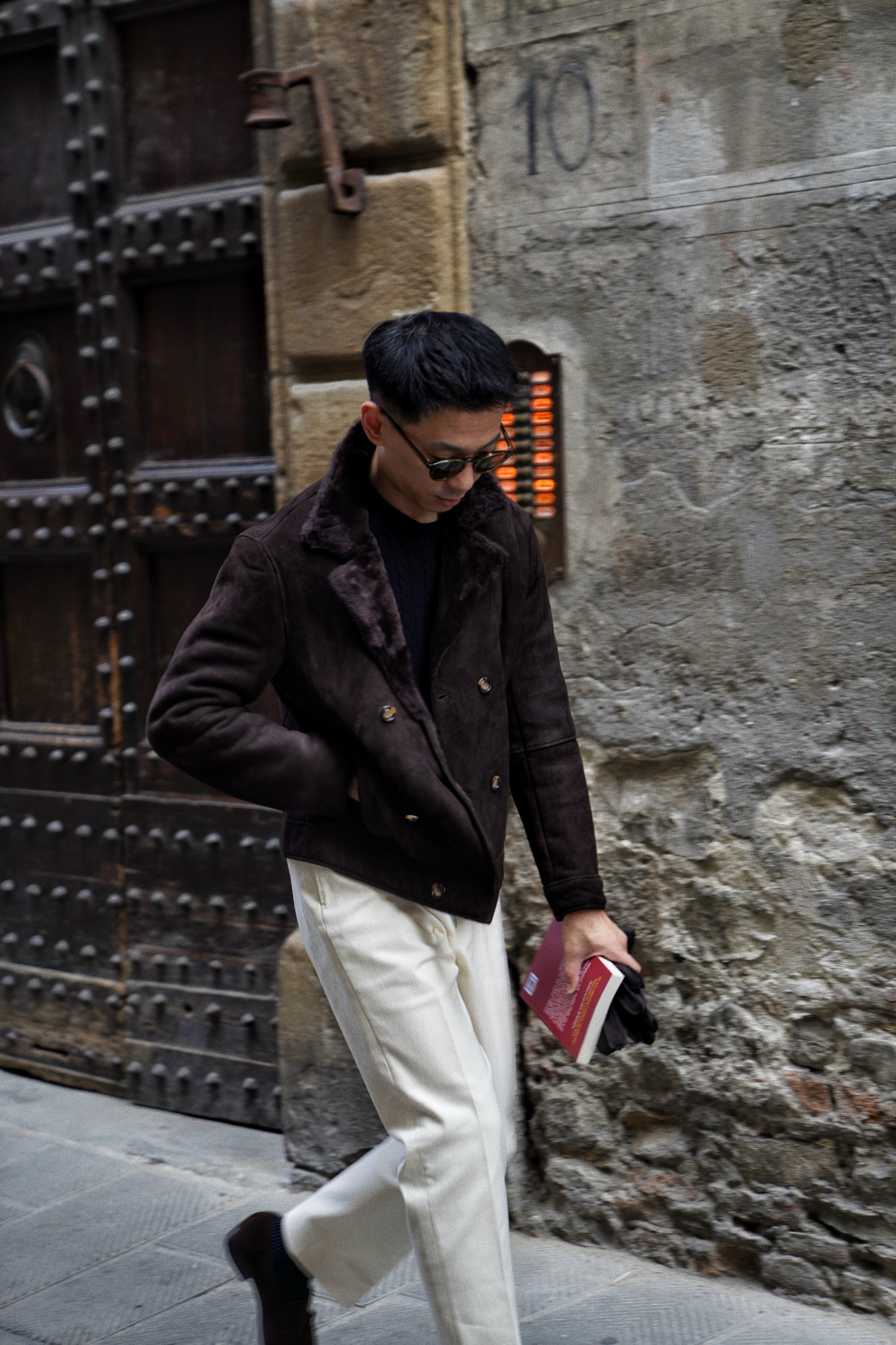 Dark Brown Lambskin Shearling Peacoat