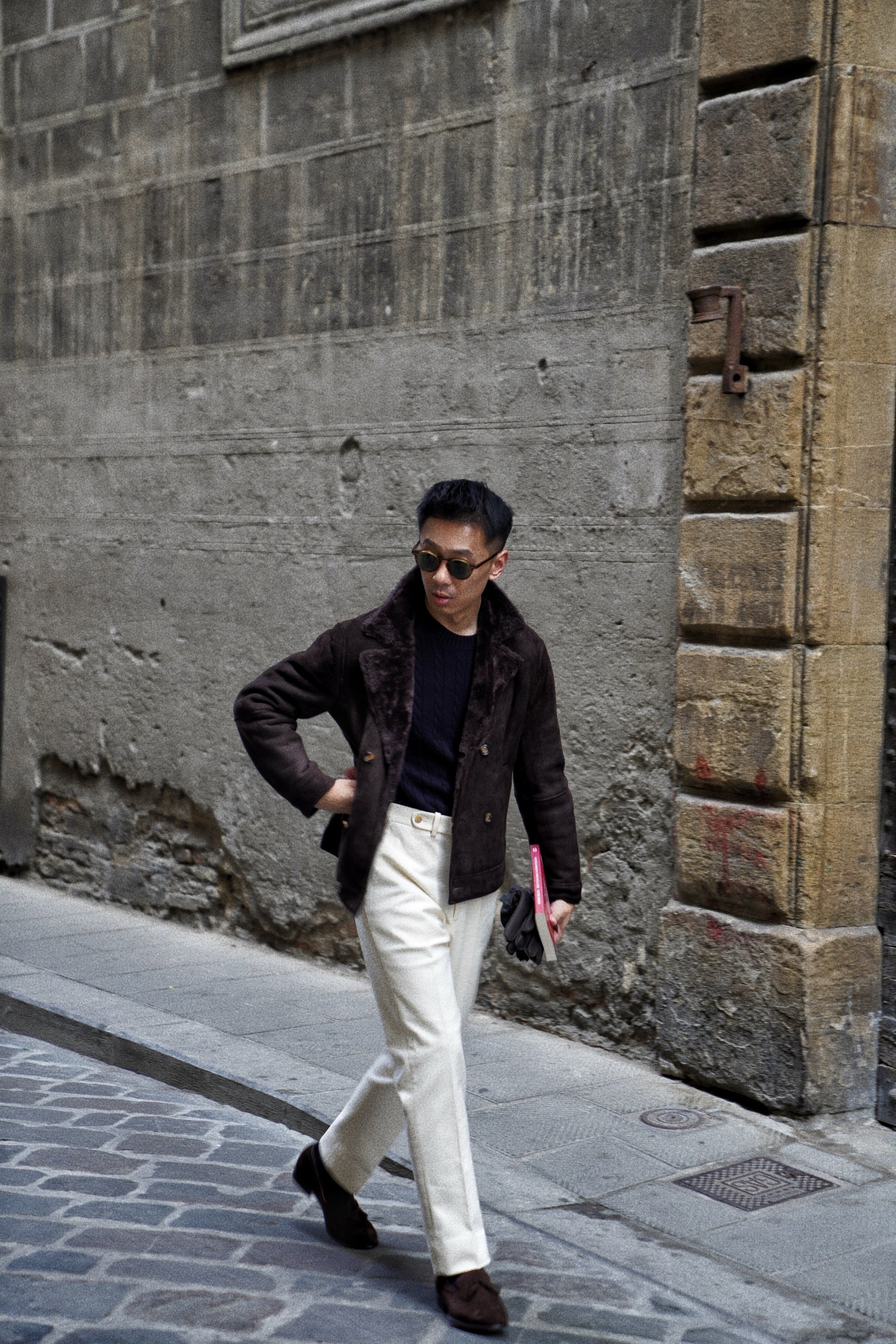 Dark Brown Lambskin Shearling Peacoat