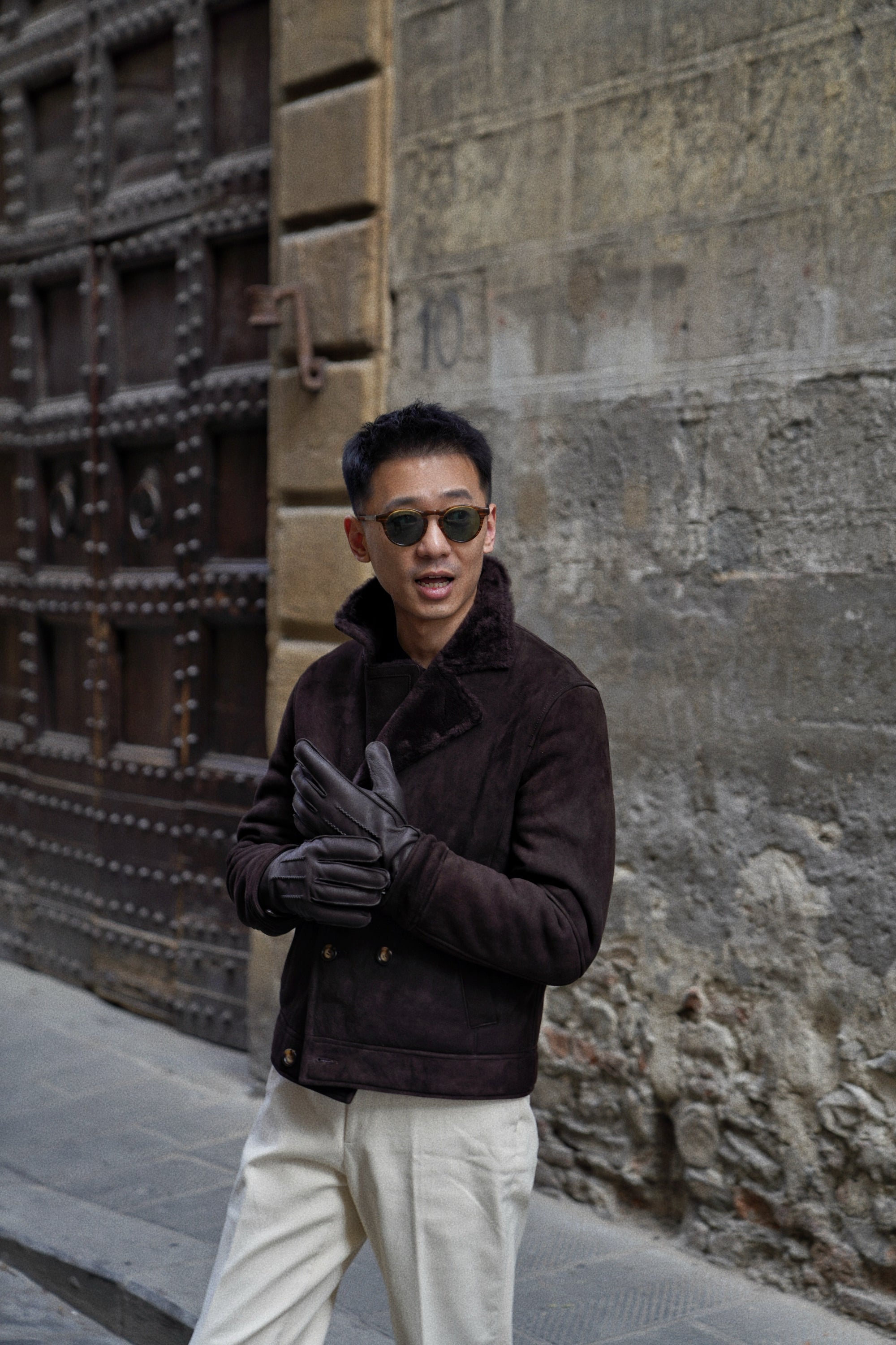 Dark Brown Lambskin Shearling Peacoat