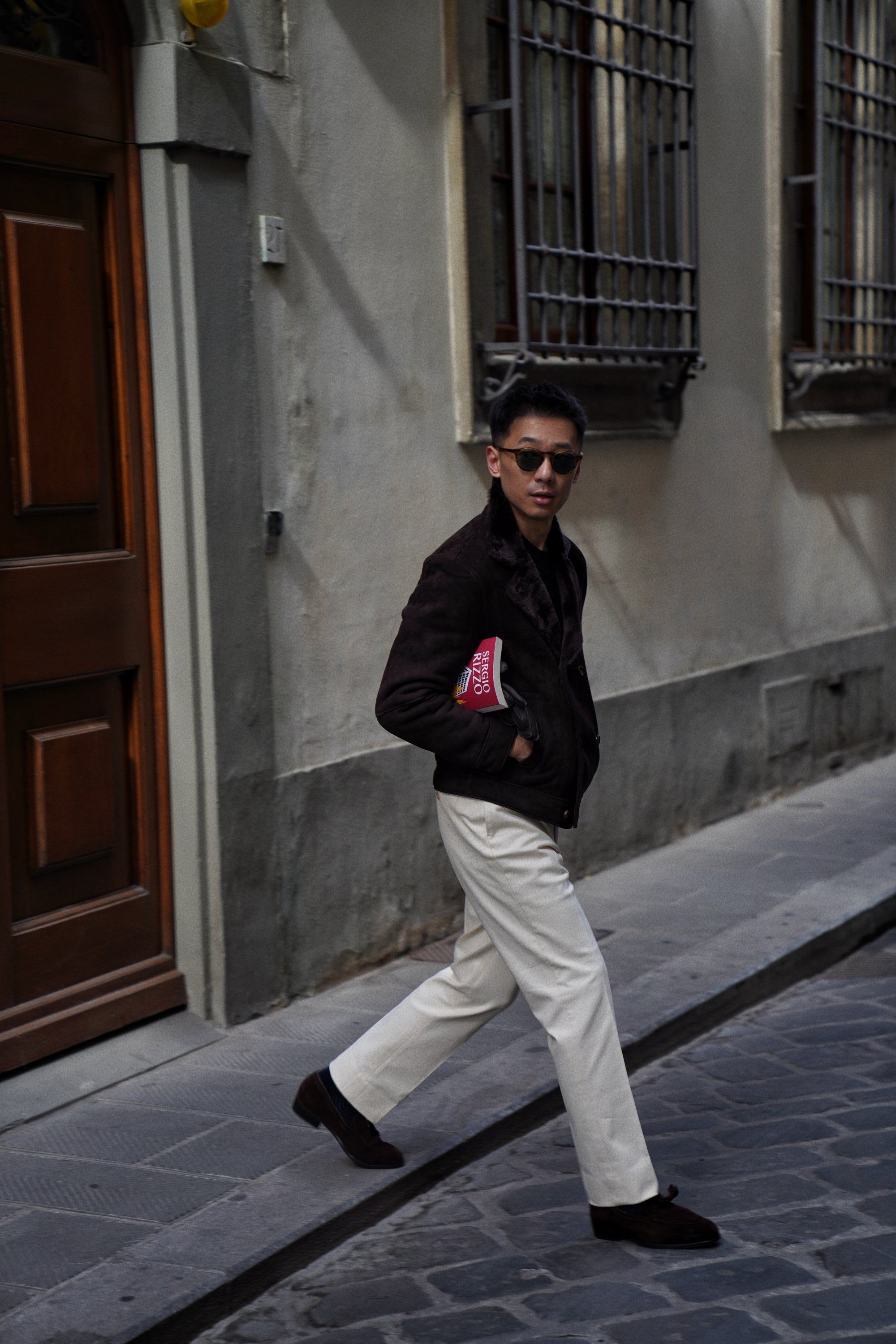 Dark Brown Lambskin Shearling Peacoat