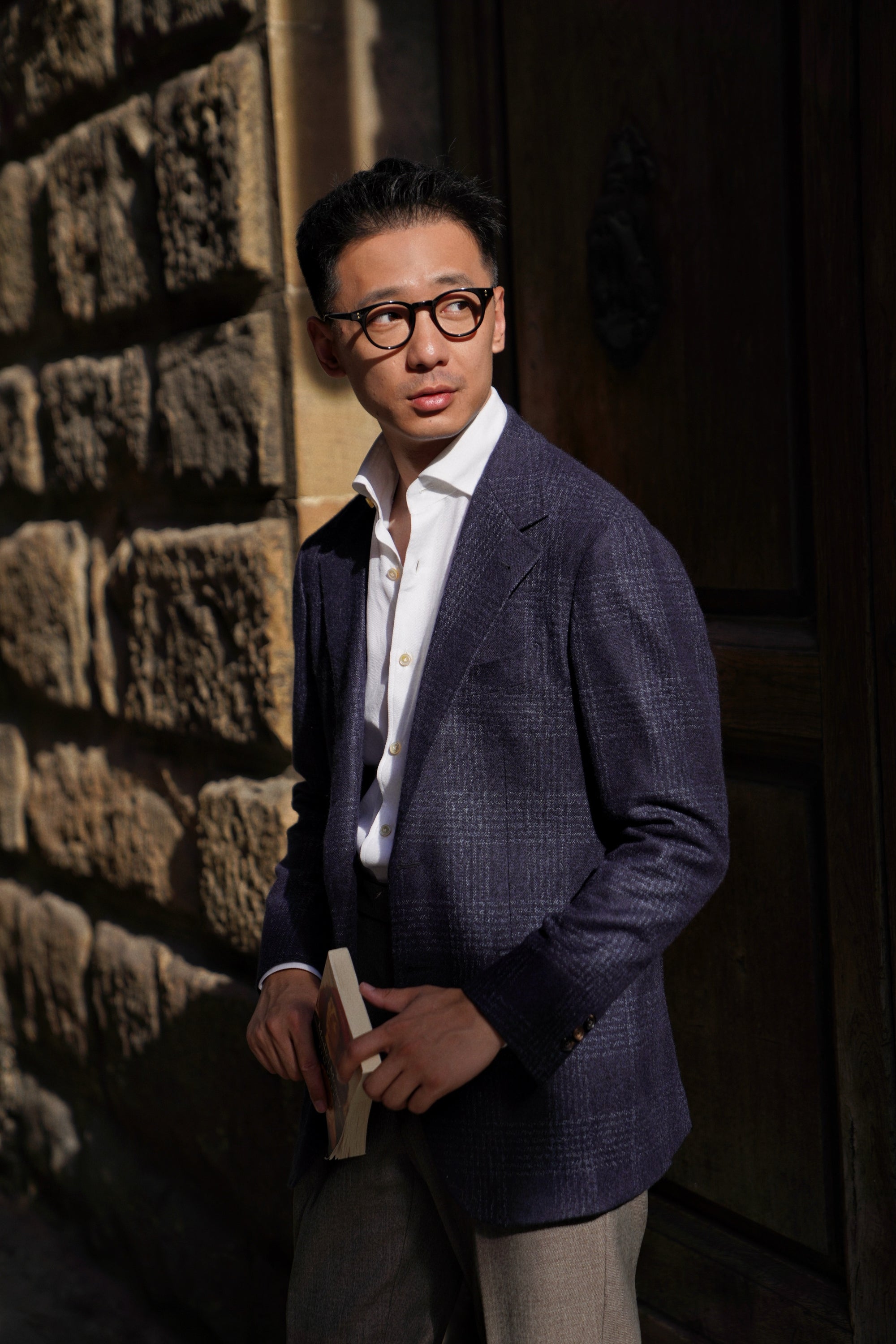 MTO Navy Glen Check Silk Cashmere Jacket #642