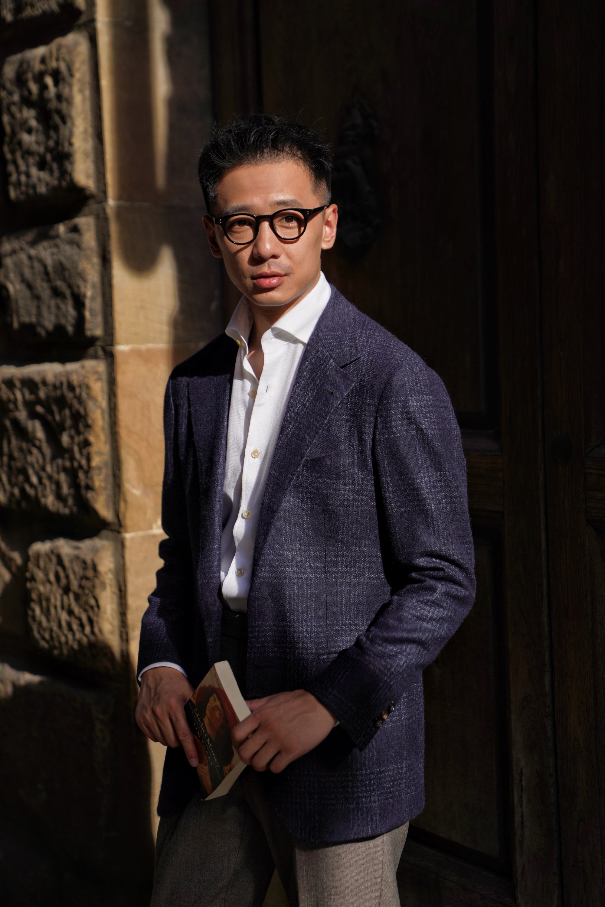 MTO Navy Glen Check Silk Cashmere Jacket #642