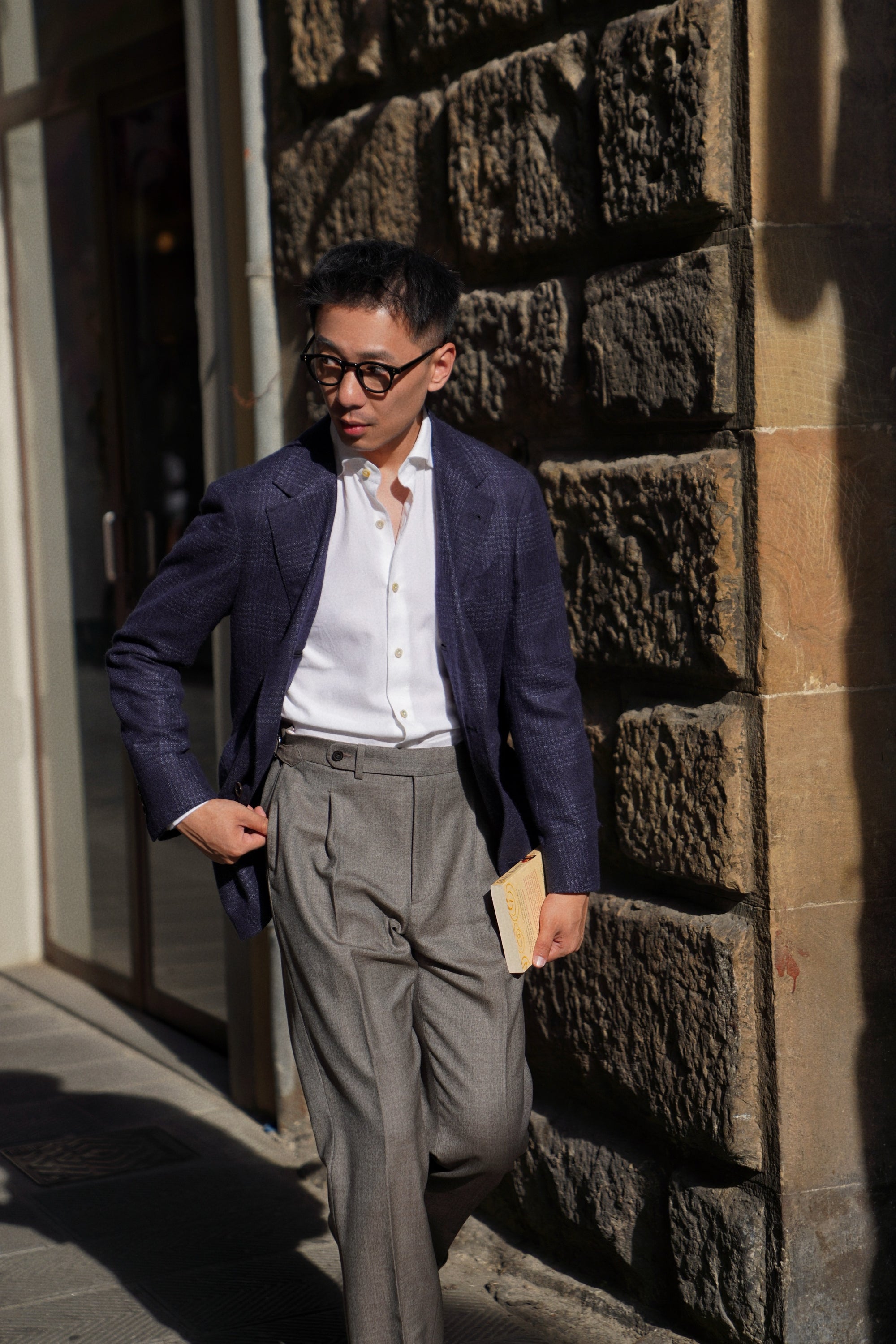 MTO Navy Glen Check Silk Cashmere Jacket #642