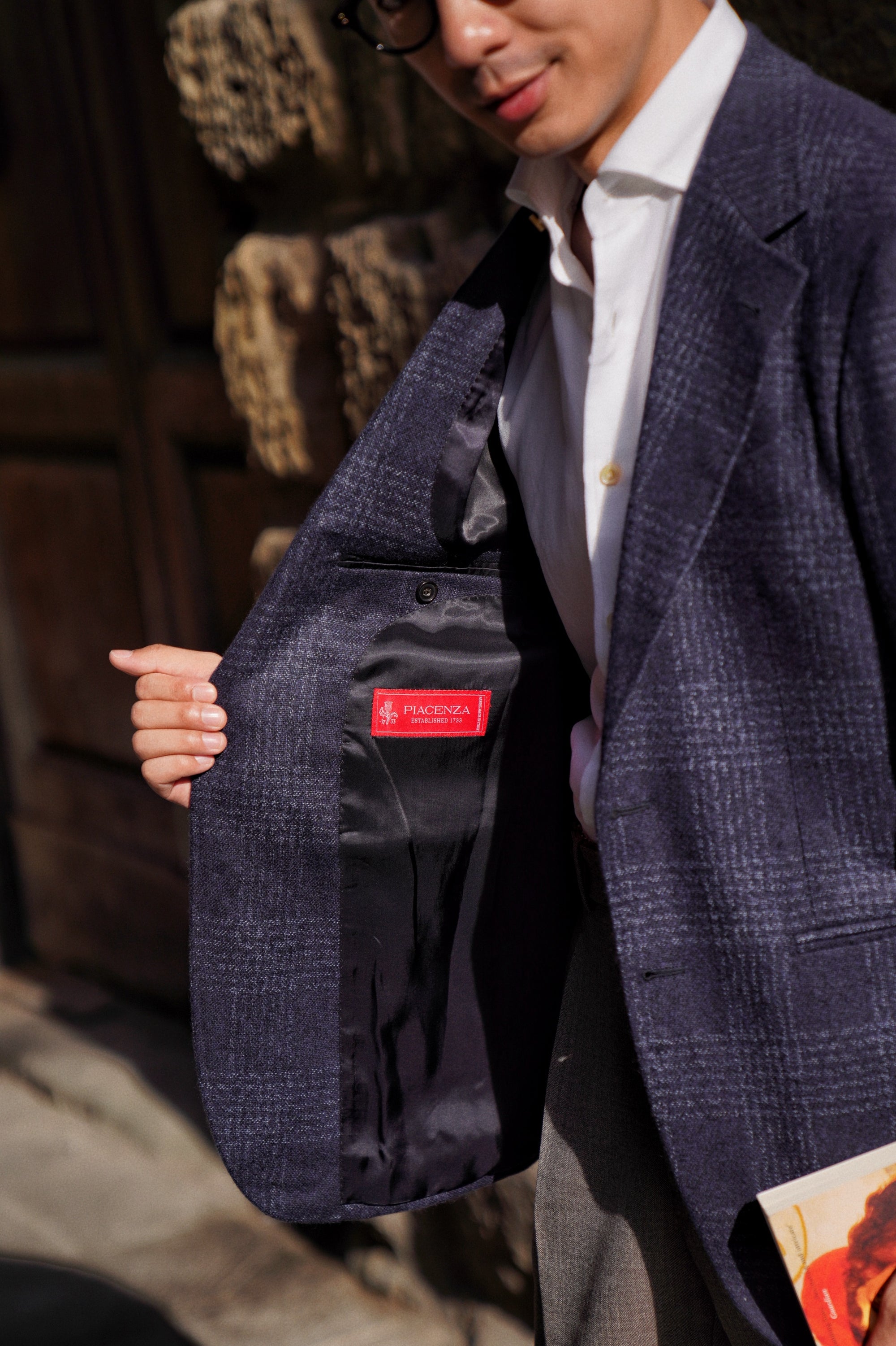 MTO Navy Glen Check Silk Cashmere Jacket #642