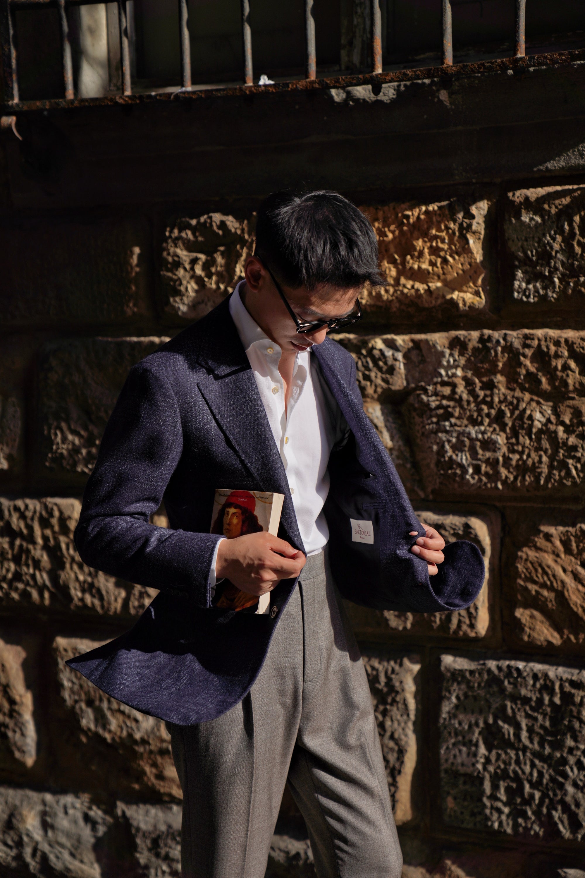 MTO Navy Glen Check Silk Cashmere Jacket #642