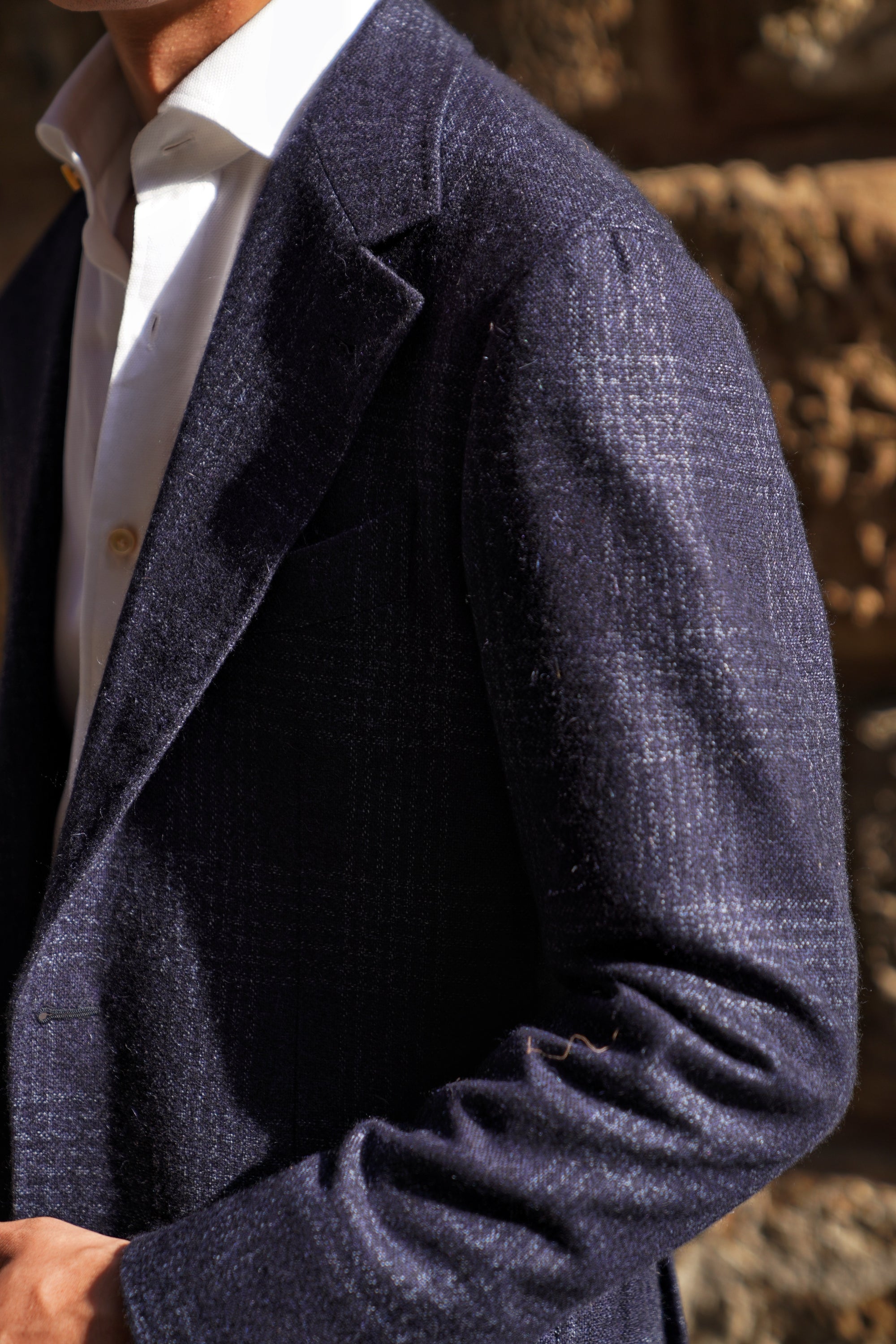 MTO Navy Glen Check Silk Cashmere Jacket #642