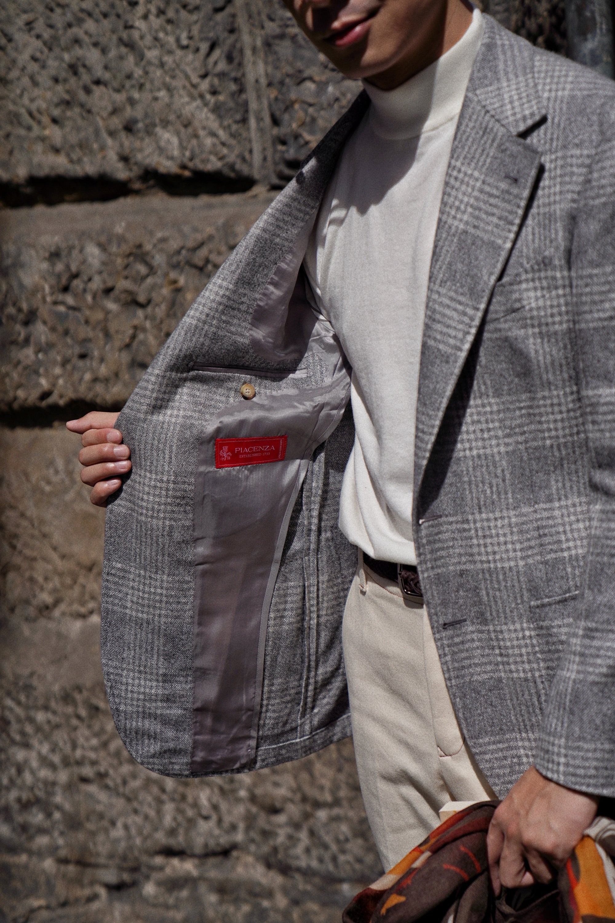 MTO Grey Glen Check Silk Cashmere Jacket #604