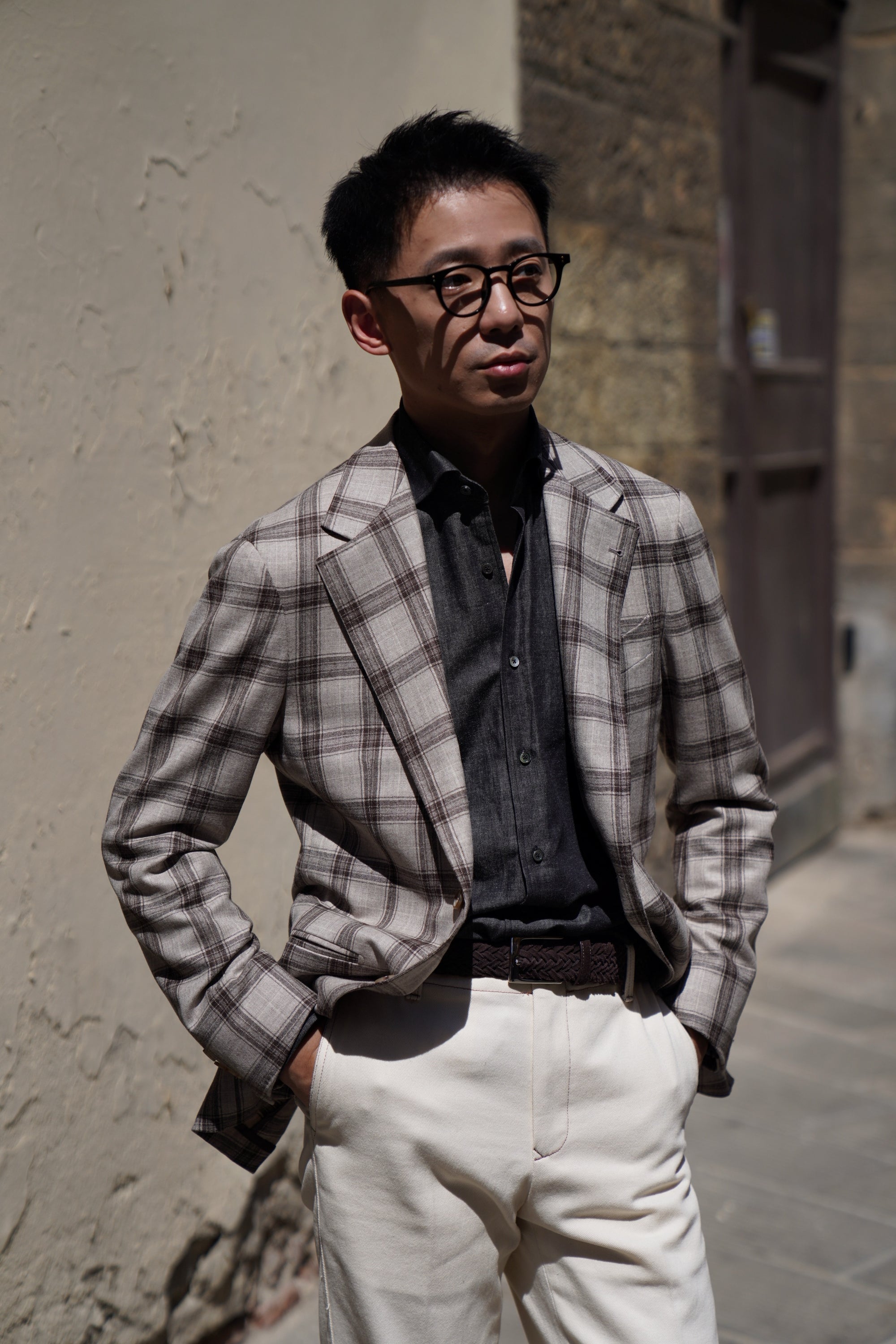 MTO Neutral Windowpane Wool Jacket #463