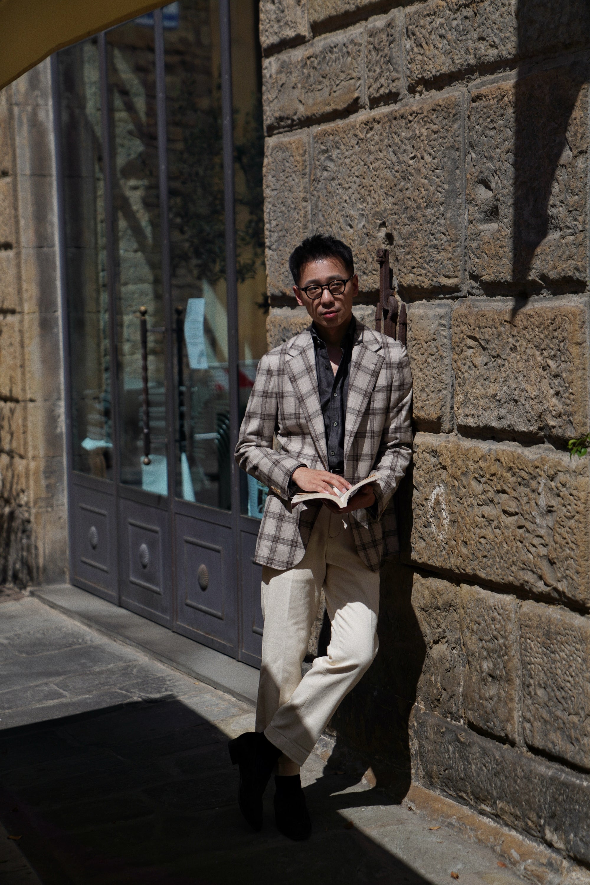 MTO Neutral Windowpane Wool Jacket #463