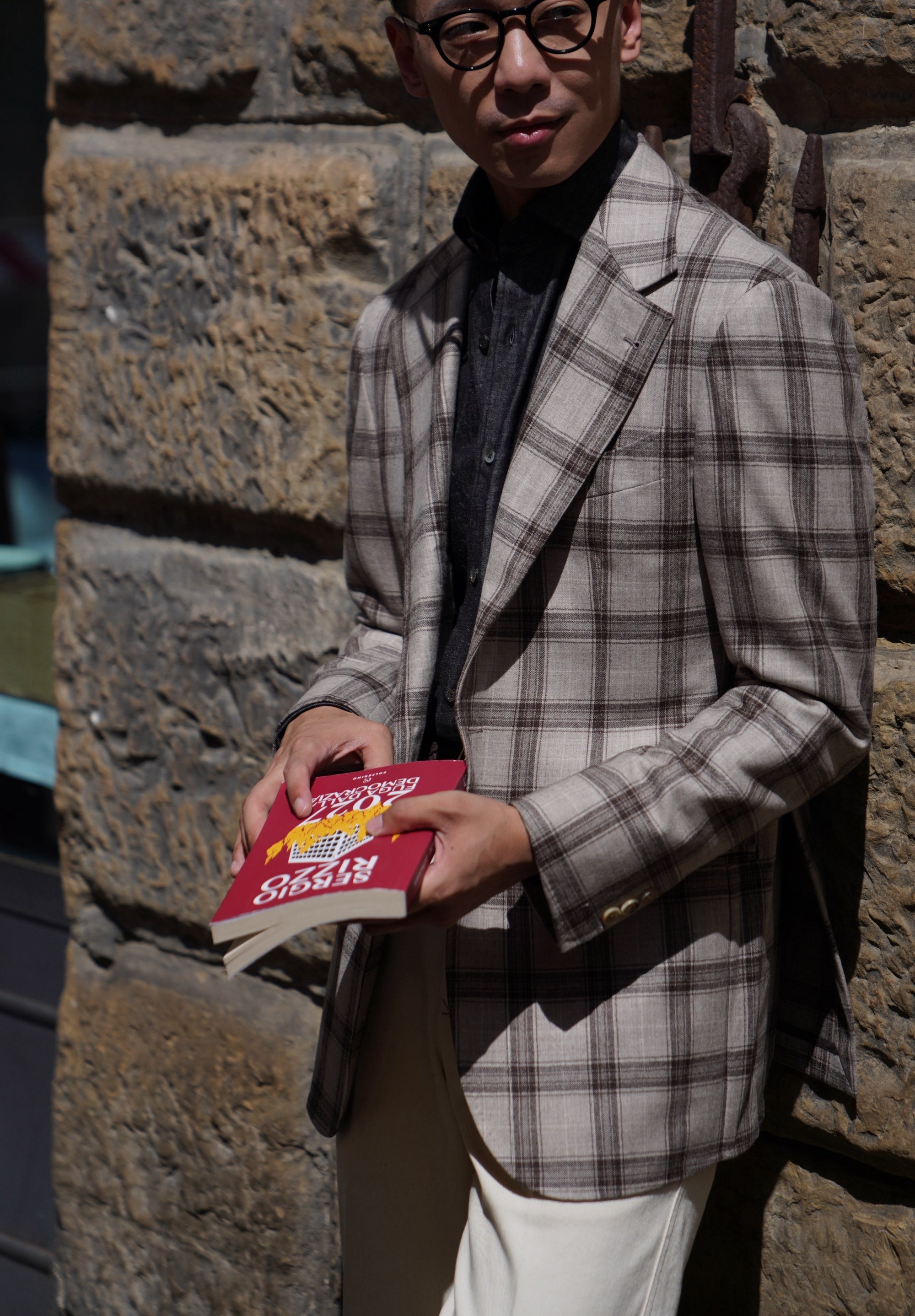 MTO Neutral Windowpane Wool Jacket #463