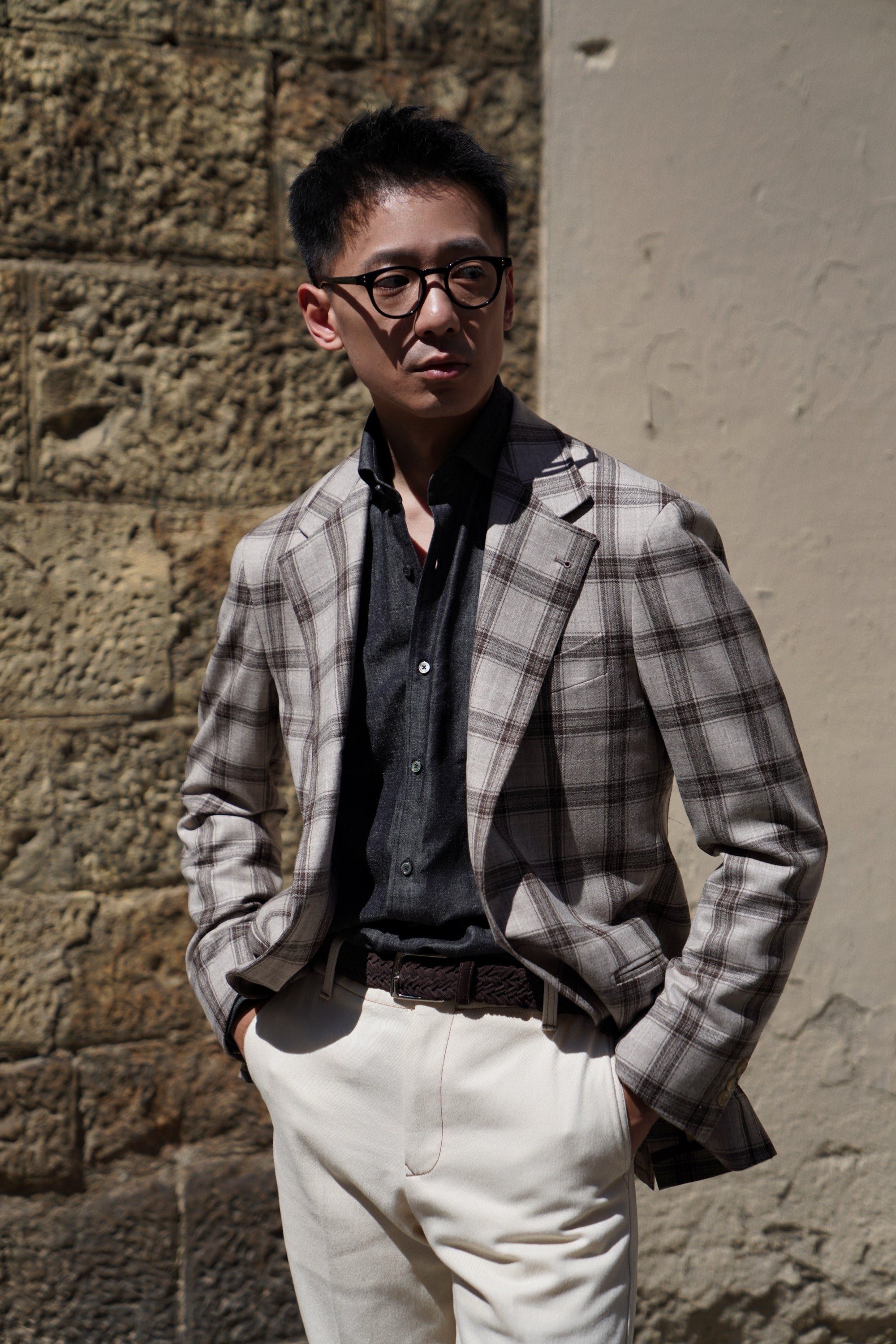 MTO Neutral Windowpane Wool Jacket #463