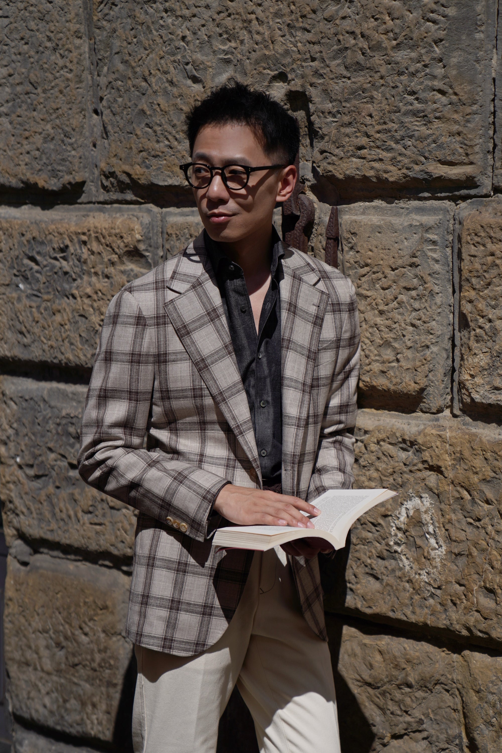 MTO Neutral Windowpane Wool Jacket #463