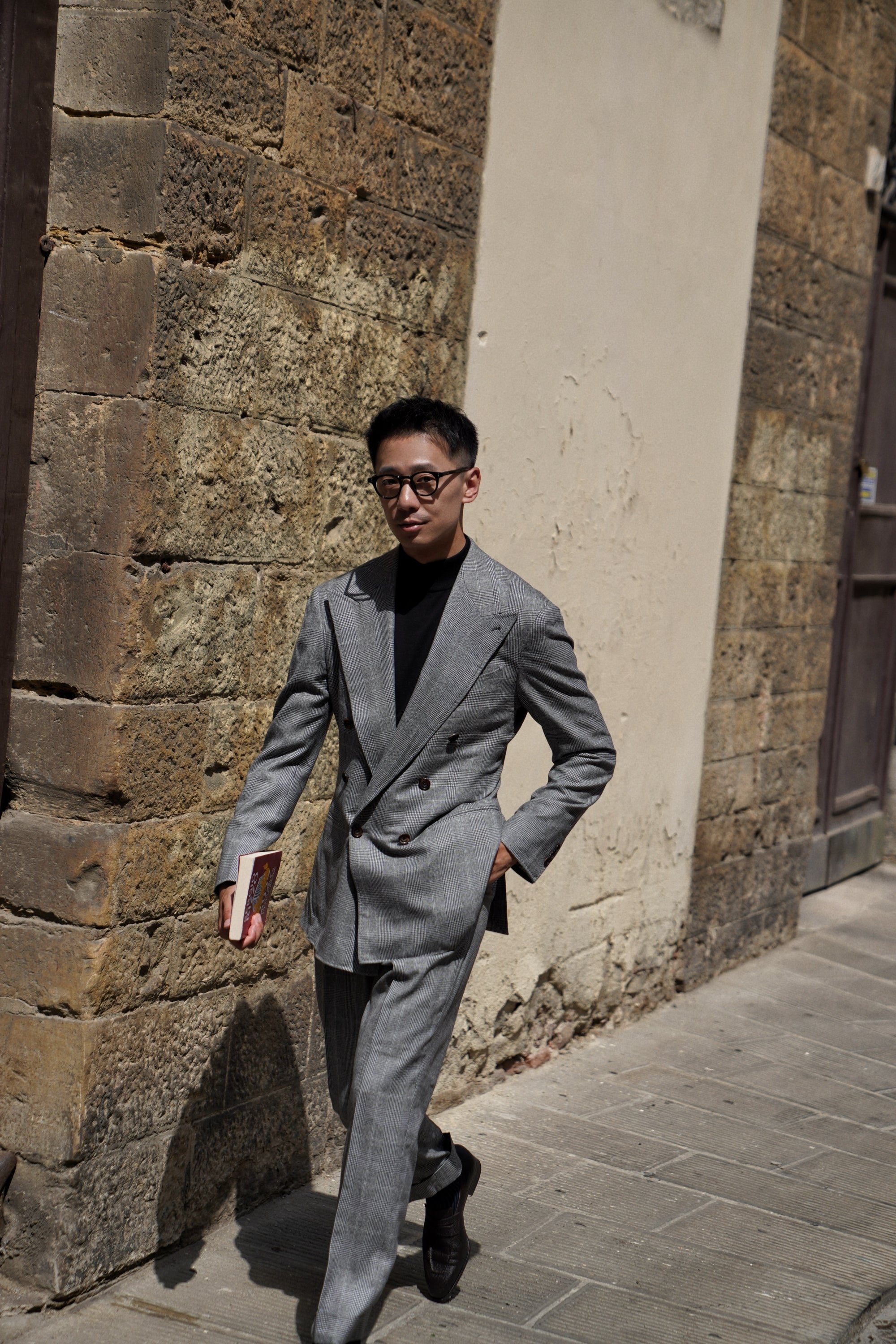 MTO Grey Glen Check Cashmere Silk Flannel Suit #344