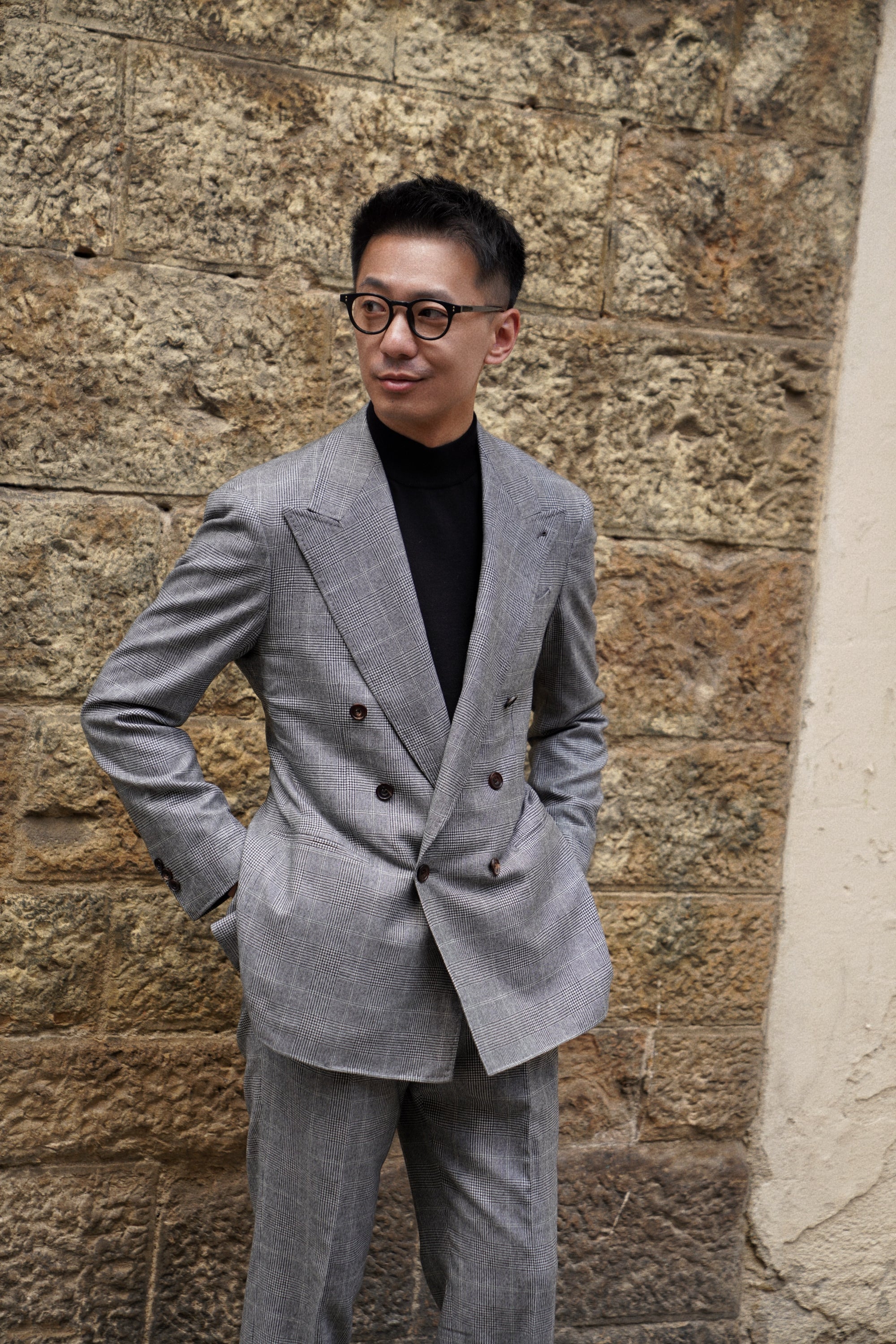 MTO Grey Glen Check Cashmere Silk Flannel Suit #344