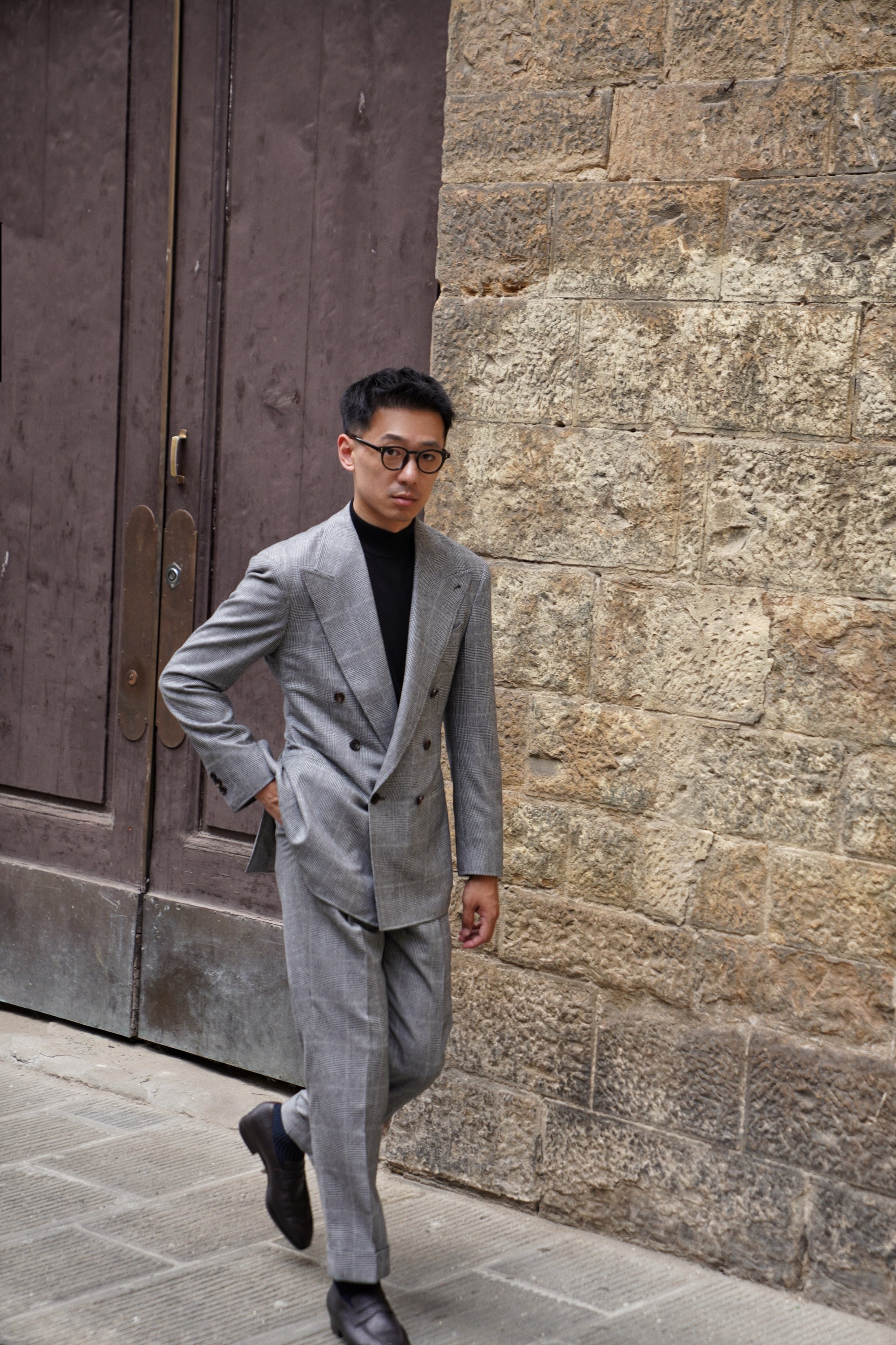 MTO Grey Glen Check Cashmere Silk Flannel Suit #344