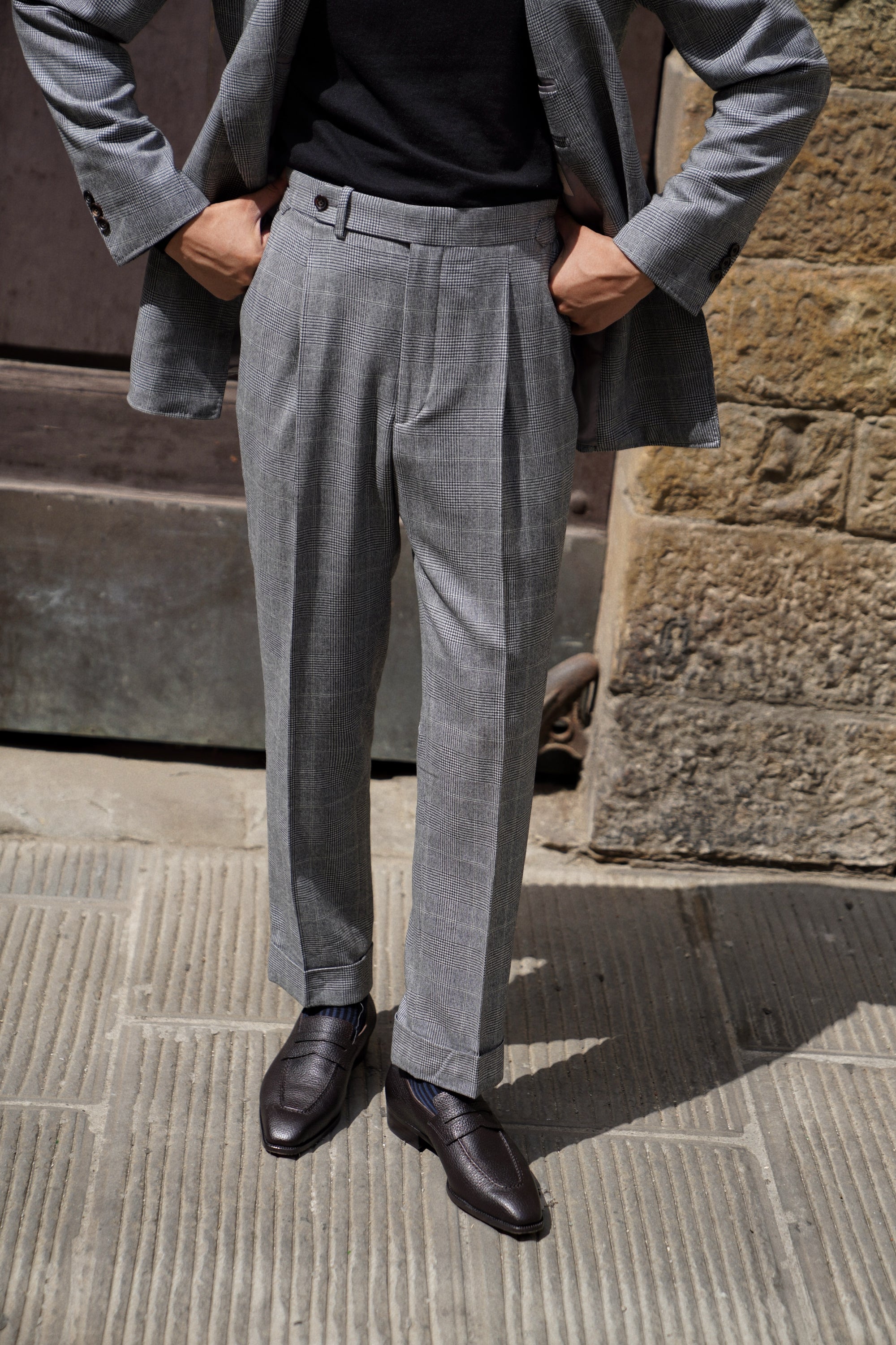 MTO Grey Glen Check Cashmere Silk Flannel Suit #344