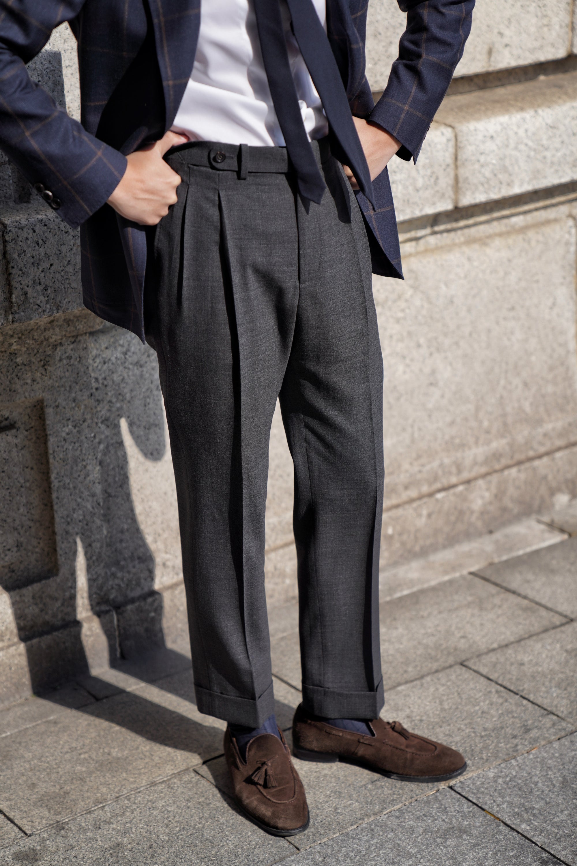 Mid Grey High Twist Wool Trousers #302