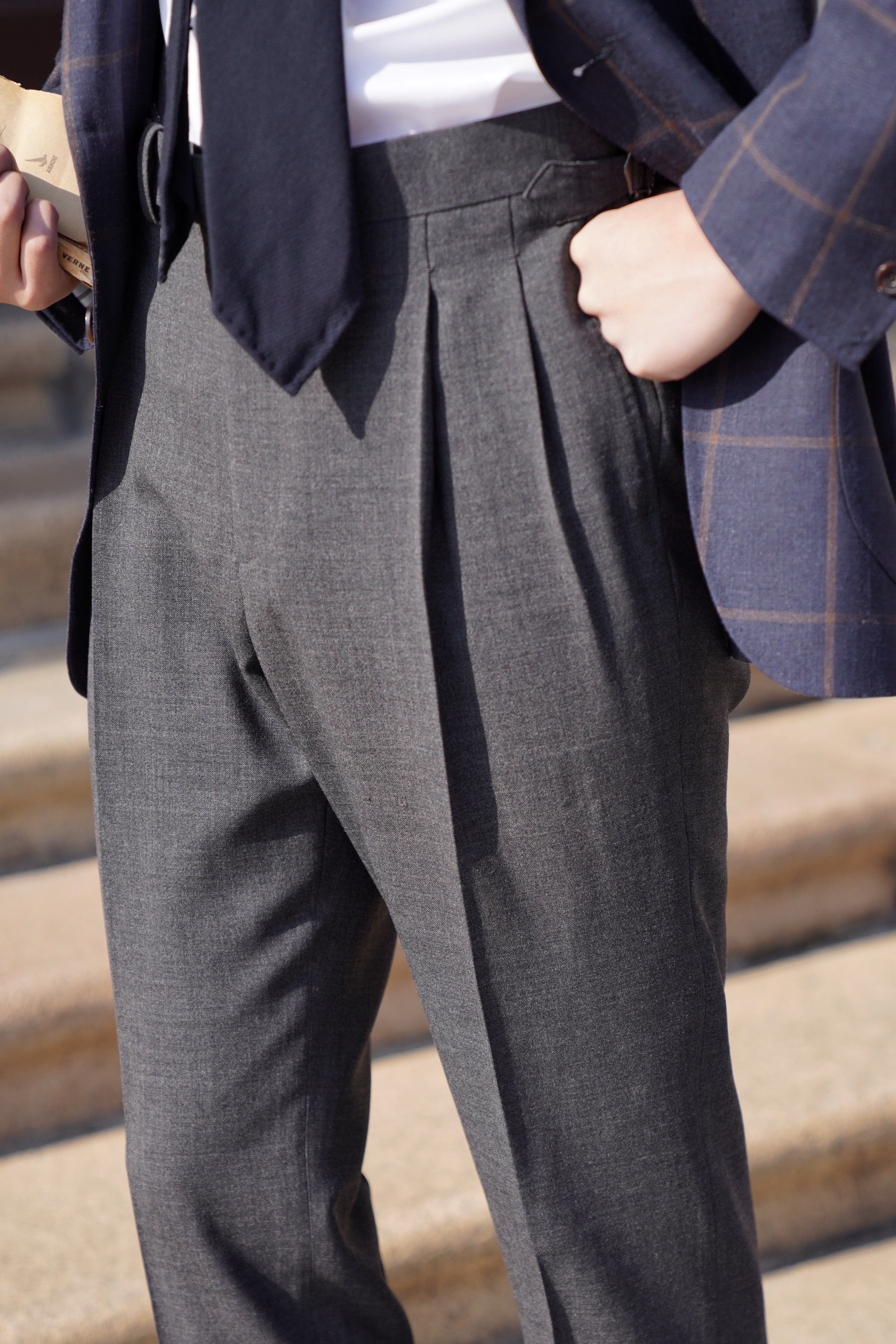 Mid Grey High Twist Wool Trousers #302
