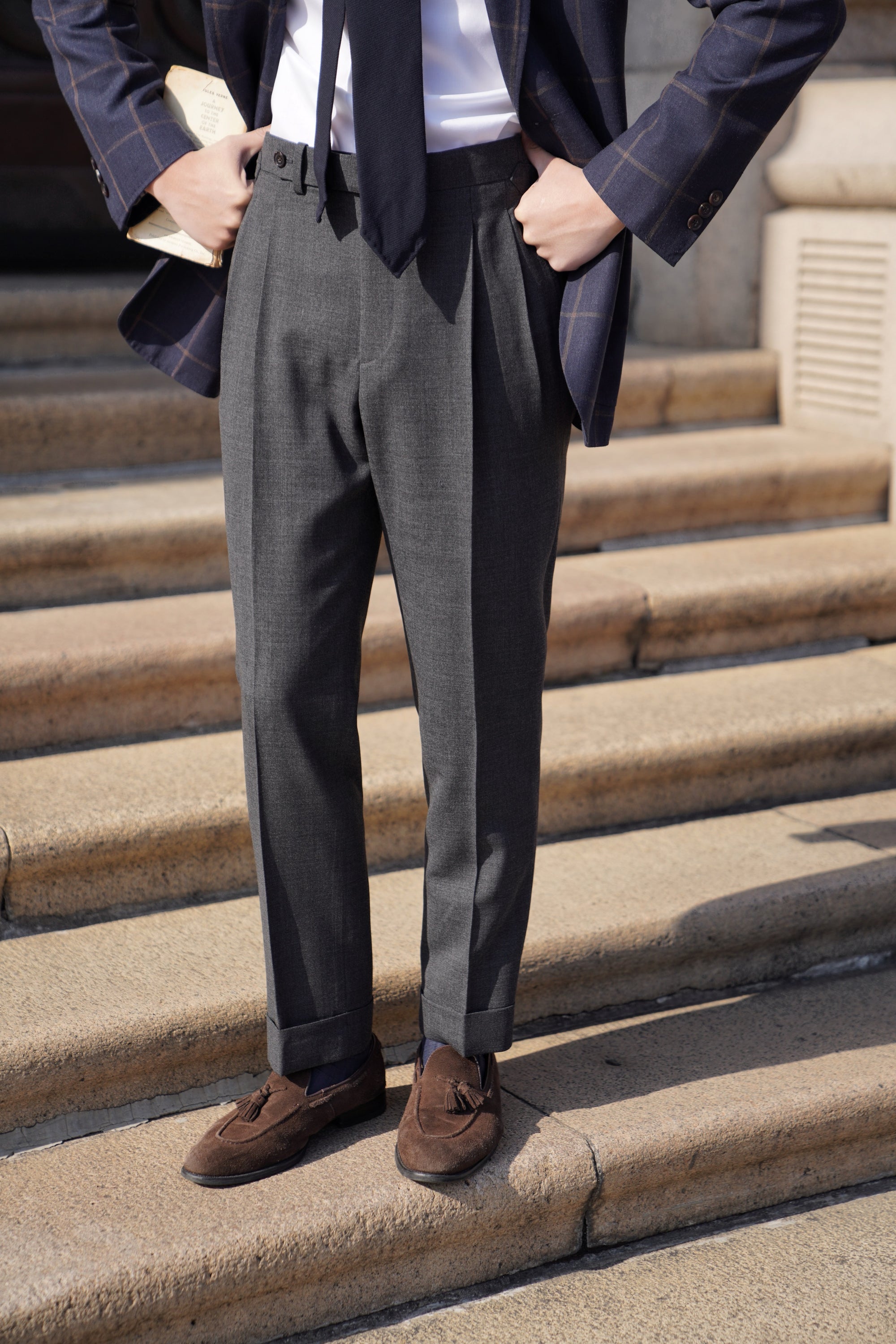 Mid Grey High Twist Wool Trousers #302