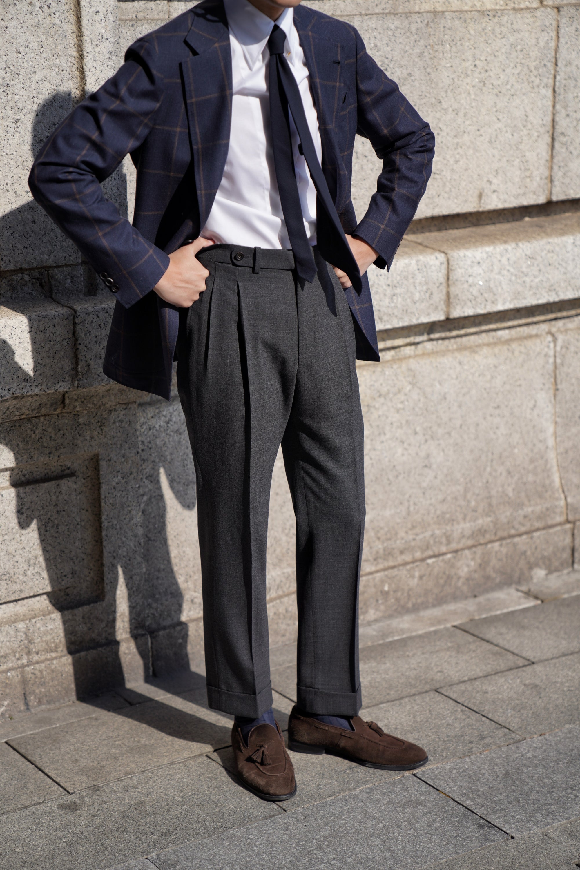 Mid Grey High Twist Wool Trousers #302