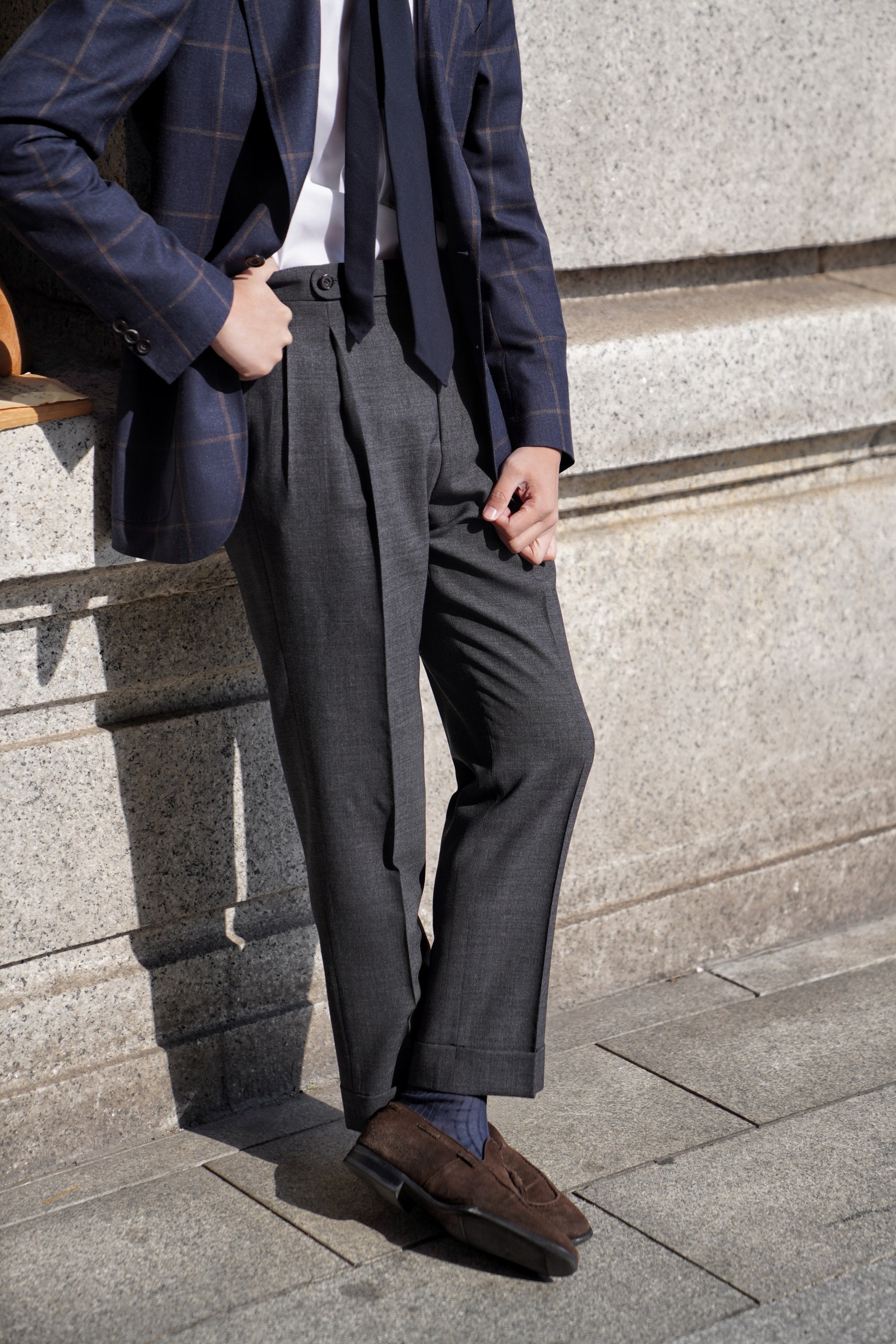Mid Grey High Twist Wool Trousers #302