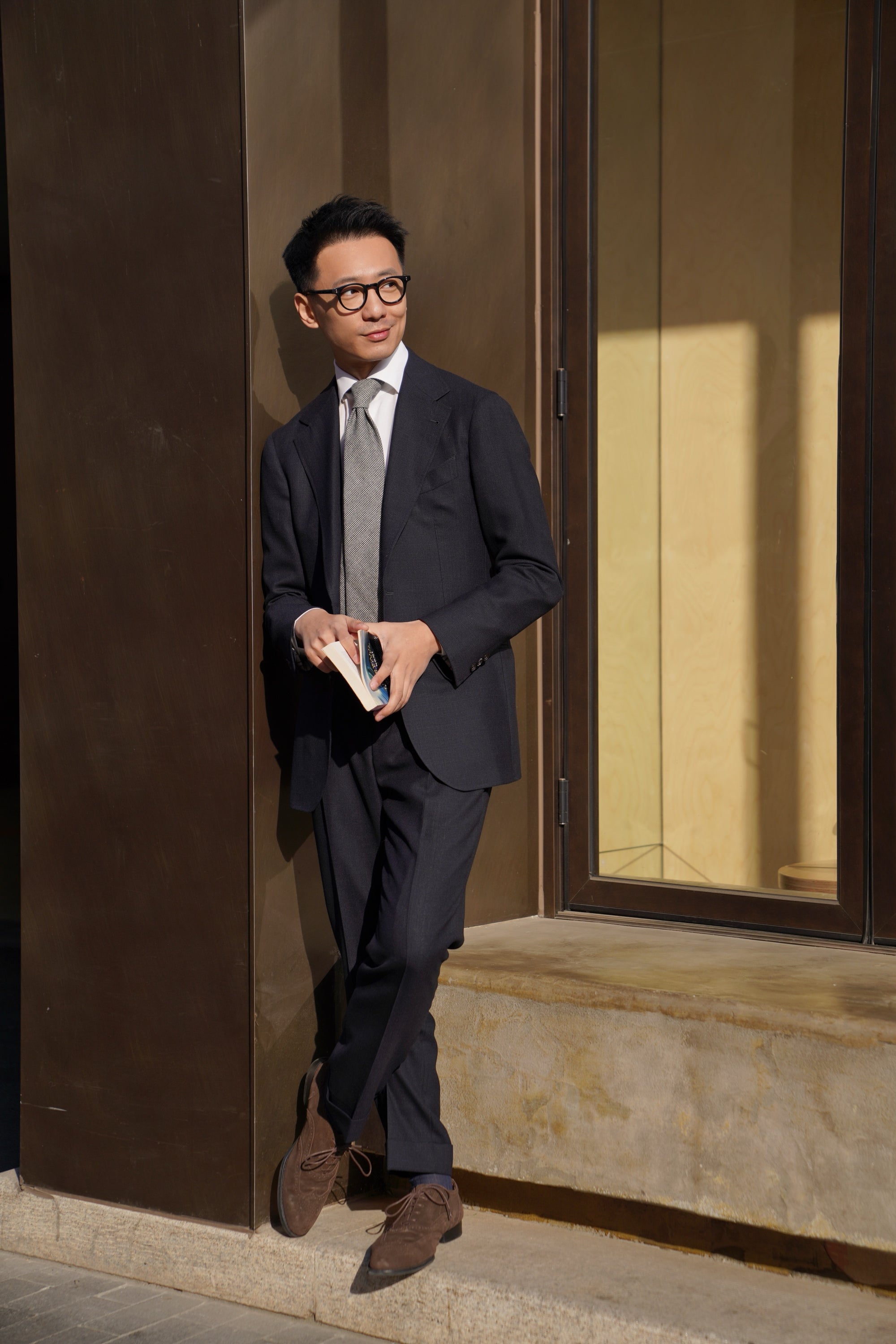 MTO Ink Blue Wool Silk Melange Suit #311