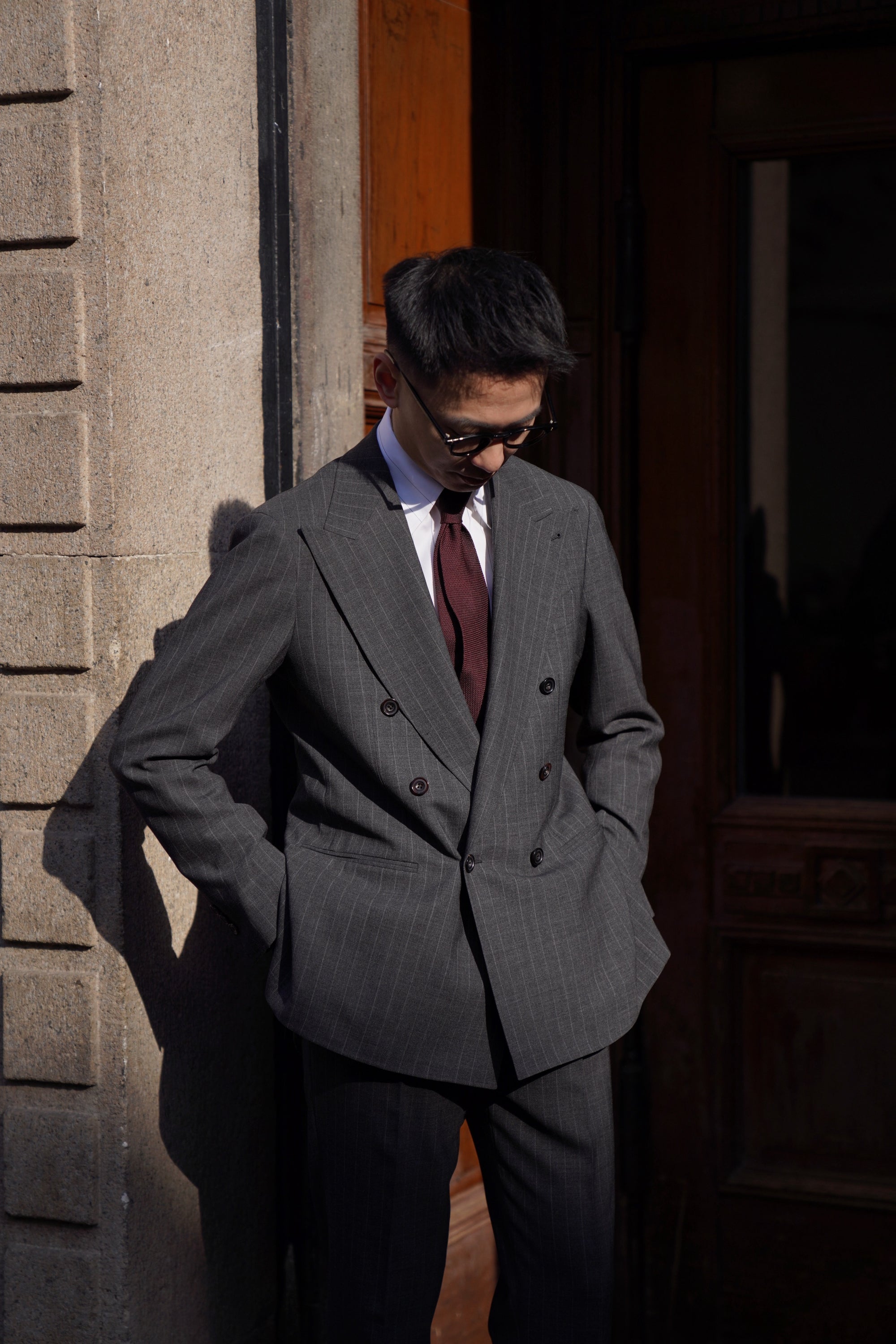 Mid Grey Pinstripe Wool Suit #306